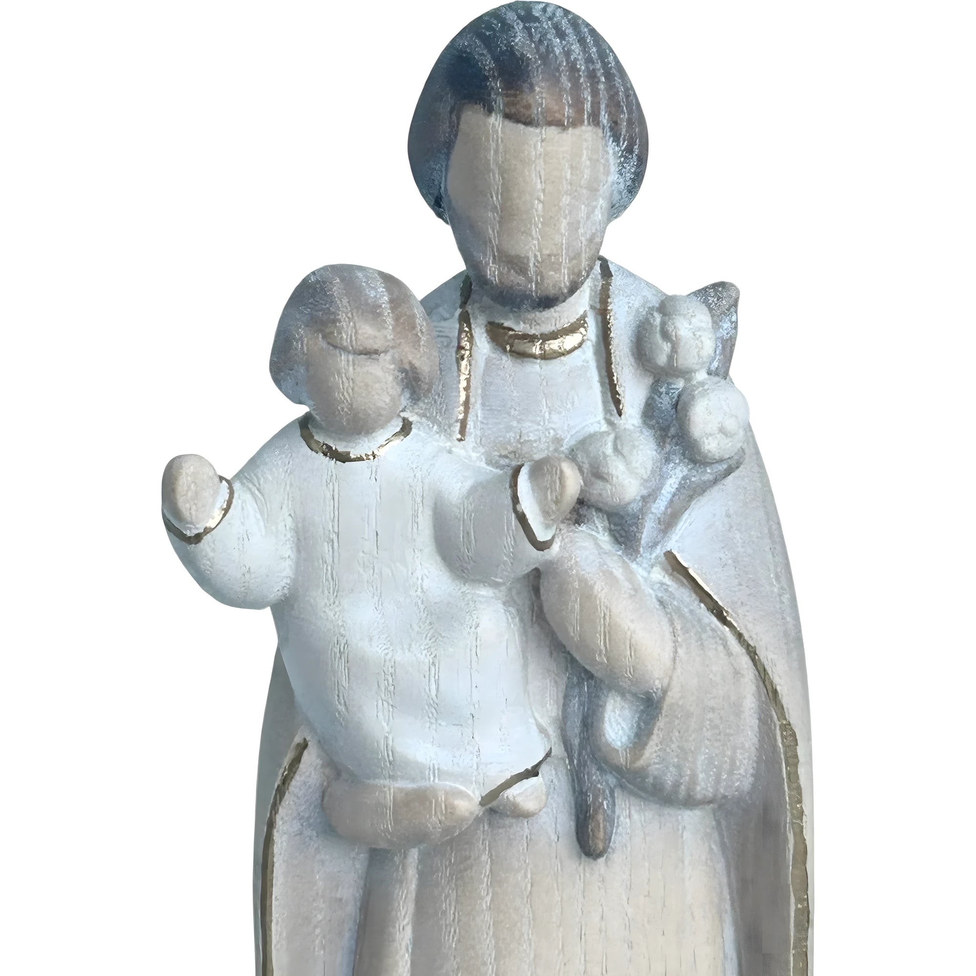 Skulptur Heiliger Josef und Jesuskind, stilisiert mit Lilie aus handgefertigtem Holz