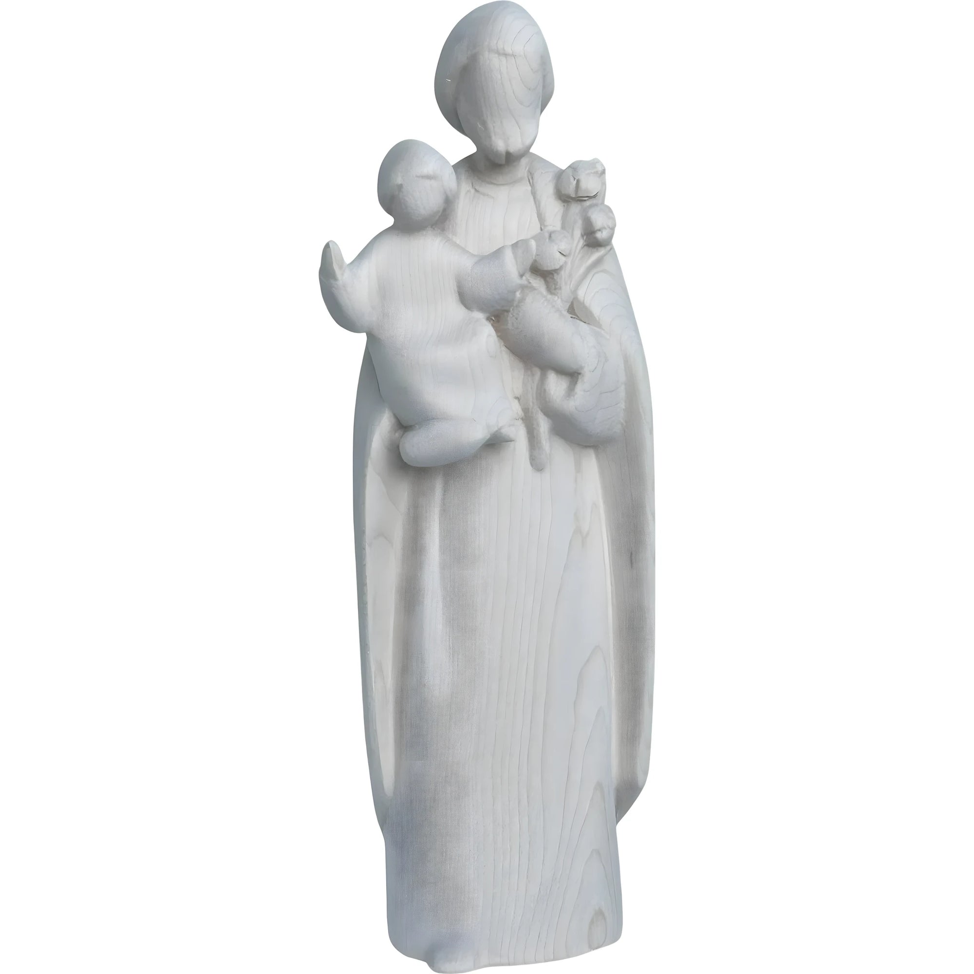 Skulptur Heiliger Josef und Jesuskind, stilisiert mit Lilie aus handgefertigtem Holz