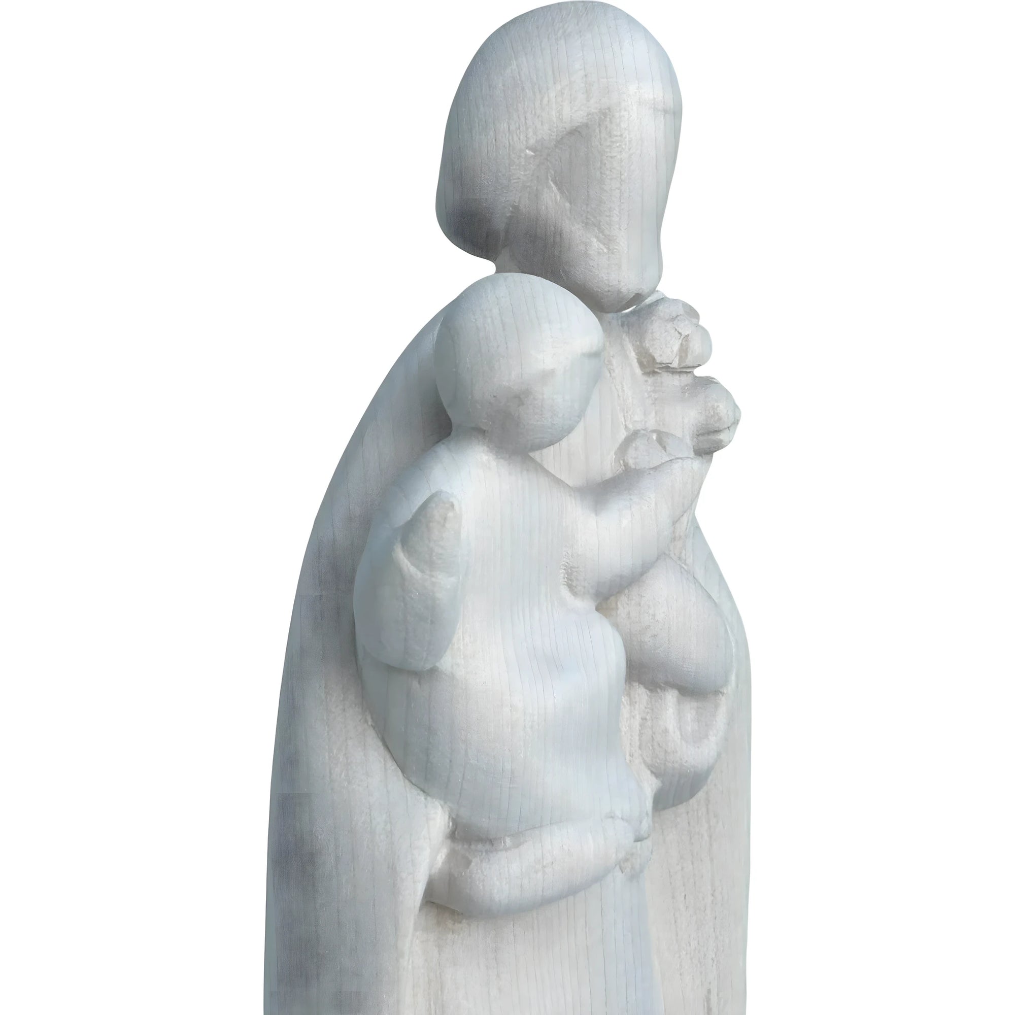 Skulptur Heiliger Josef und Jesuskind, stilisiert mit Lilie aus handgefertigtem Holz