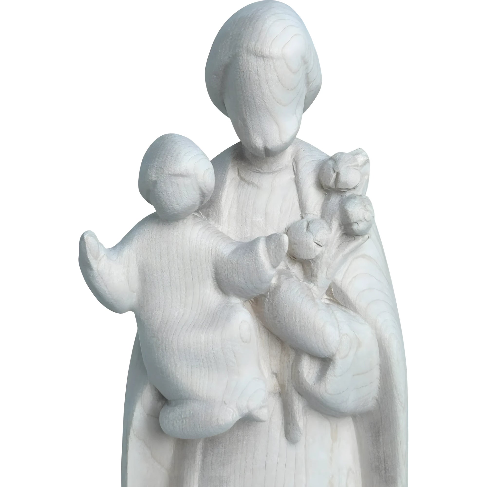 Skulptur Heiliger Josef und Jesuskind, stilisiert mit Lilie aus handgefertigtem Holz
