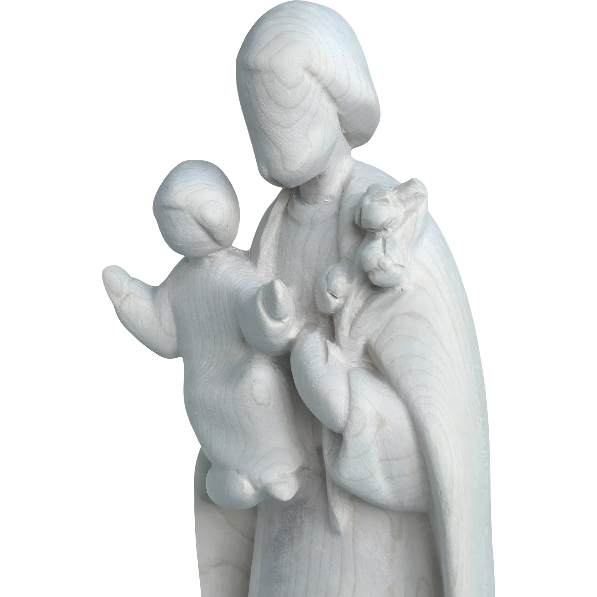 Skulptur Heiliger Josef und Jesuskind, stilisiert mit Lilie aus handgefertigtem Holz