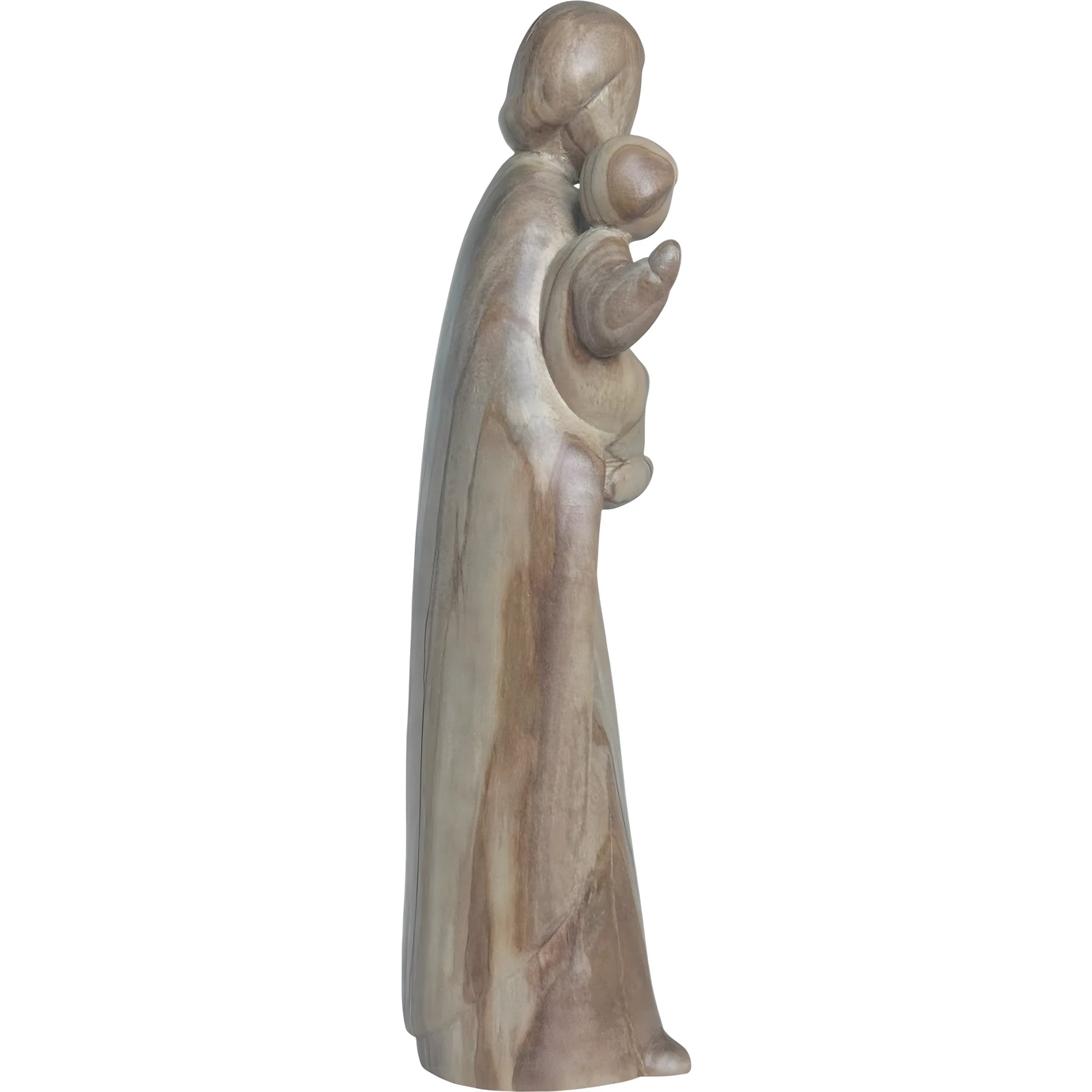 Skulptur Heiliger Josef und Jesuskind, stilisiert mit Lilie aus handgefertigtem Holz