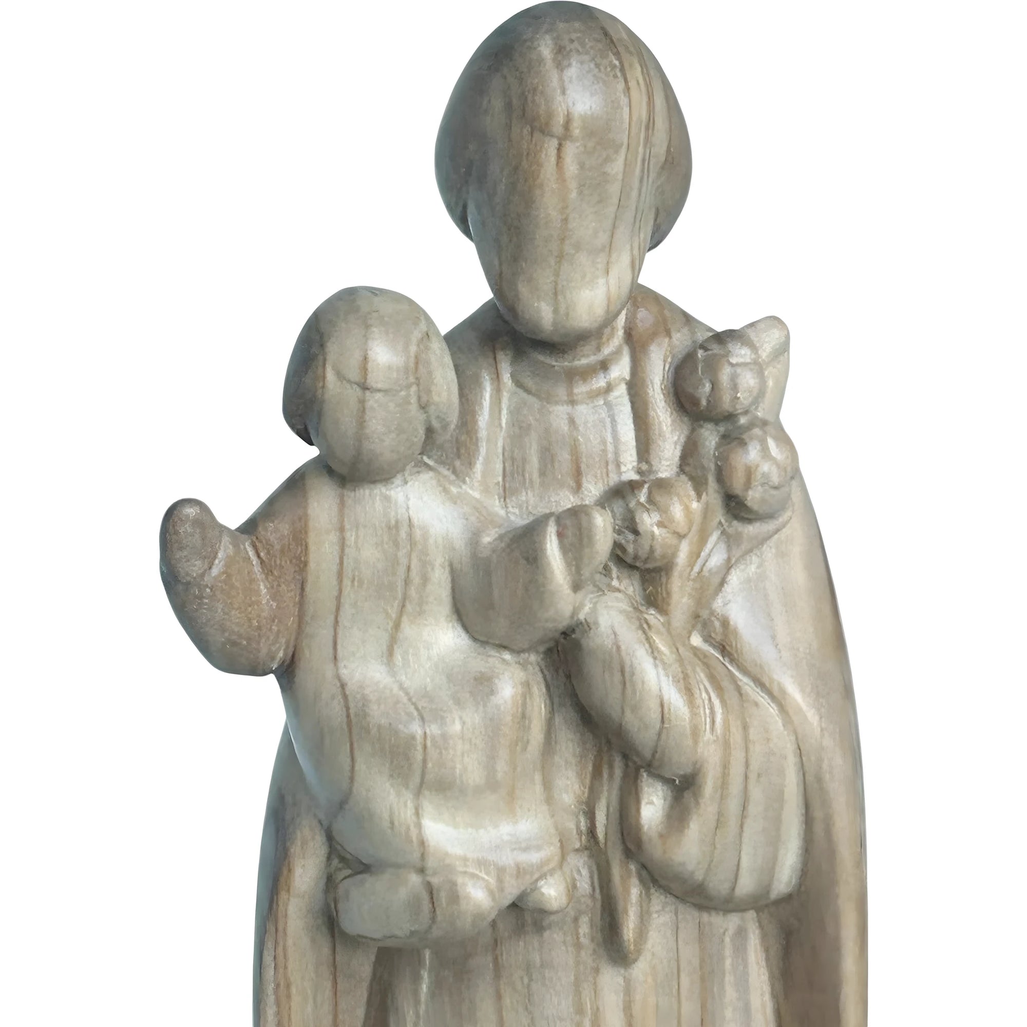 Skulptur Heiliger Josef und Jesuskind, stilisiert mit Lilie aus handgefertigtem Holz