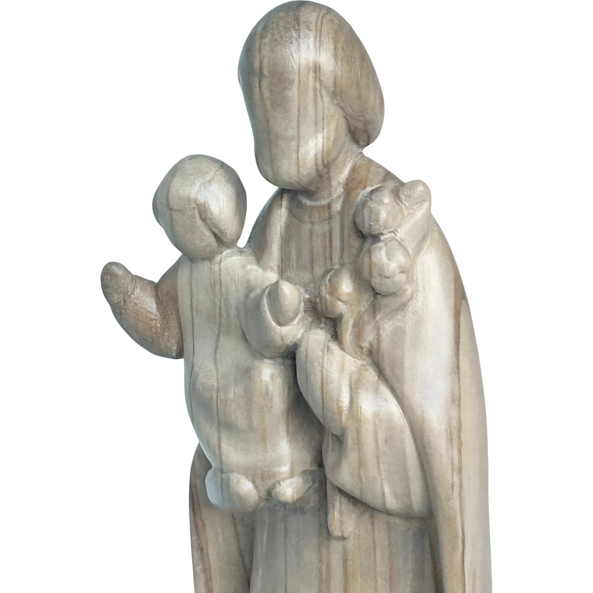 Skulptur Heiliger Josef und Jesuskind, stilisiert mit Lilie aus handgefertigtem Holz