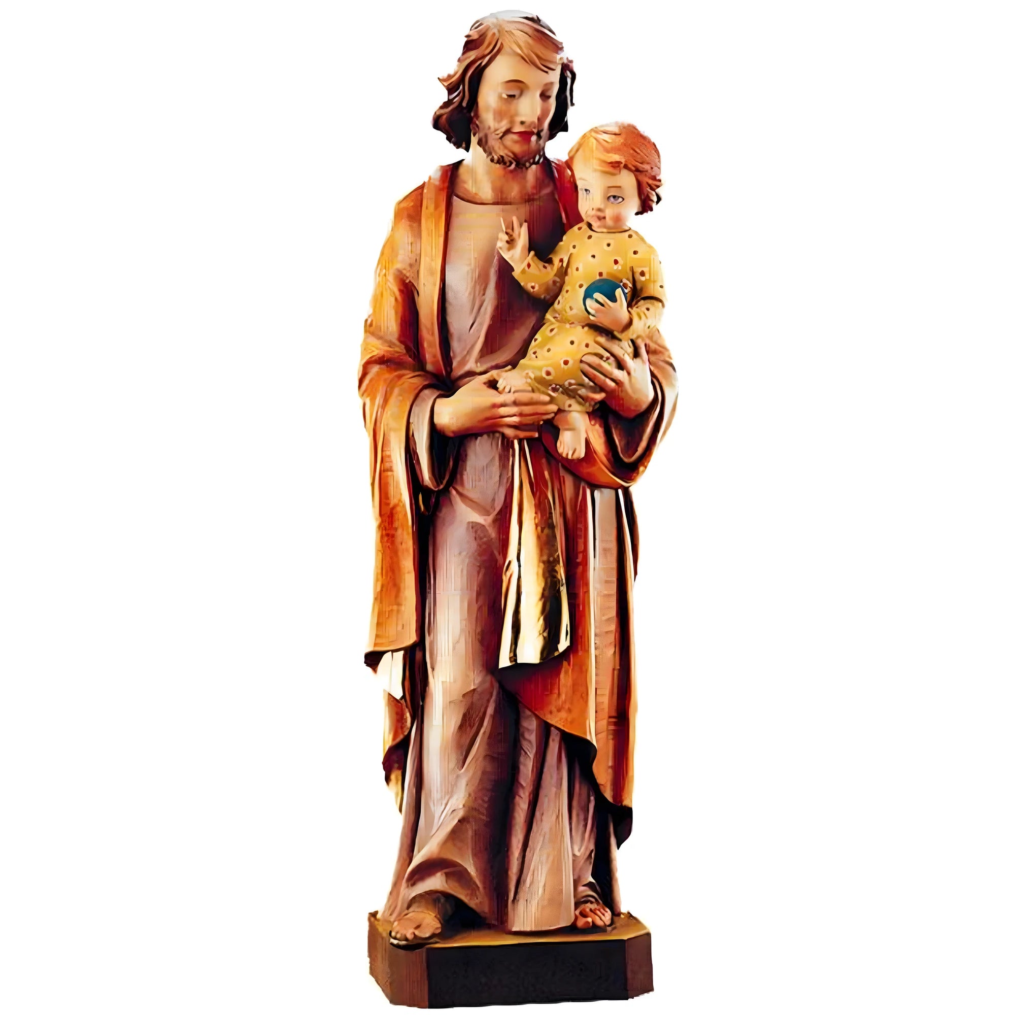 Sculpture Saint Joseph and Infant Jesus in Maple Wood from Val Gardena
