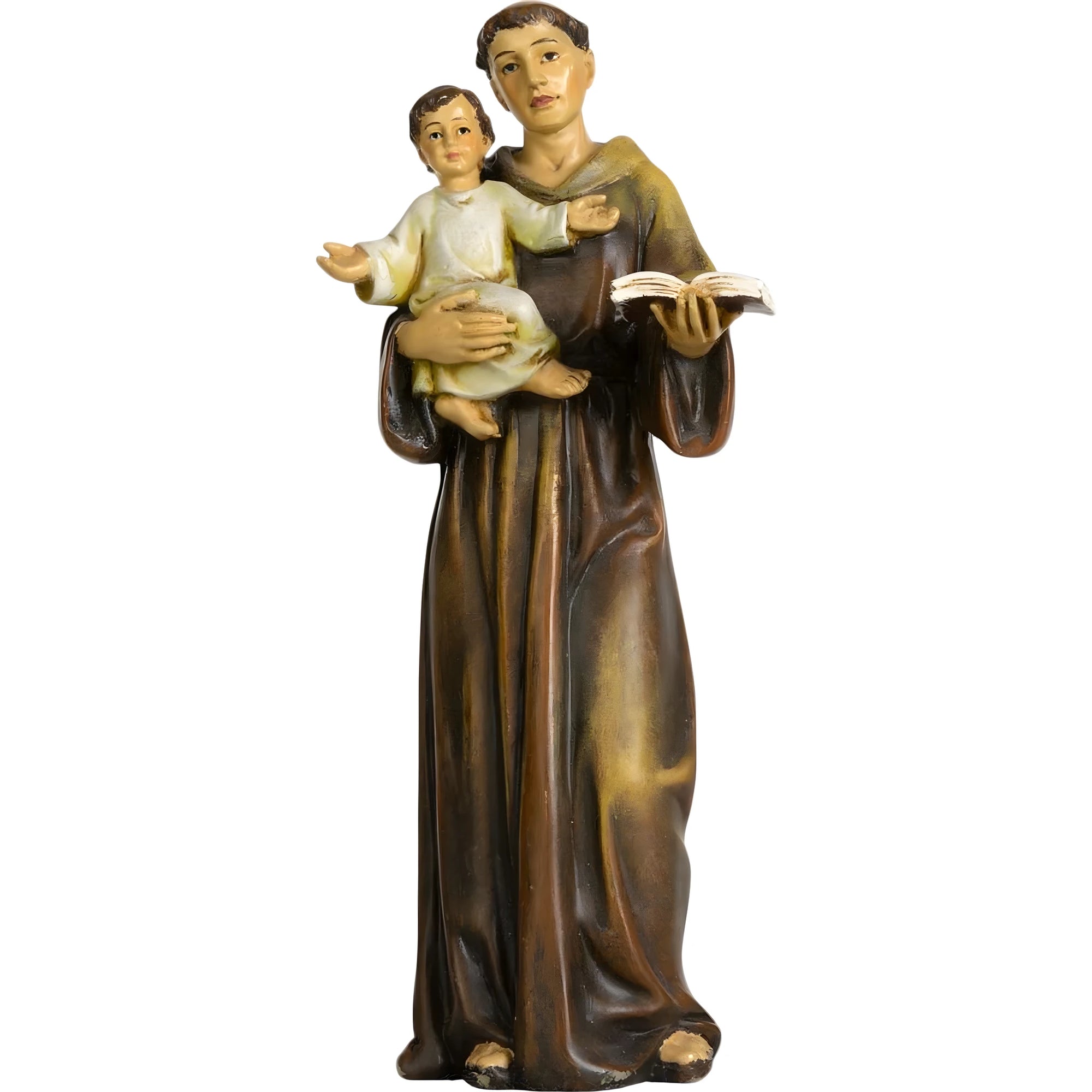 Escultura Santo Antônio de Pádua com Menino em Acabamento Bronze Antigo (15 cm)