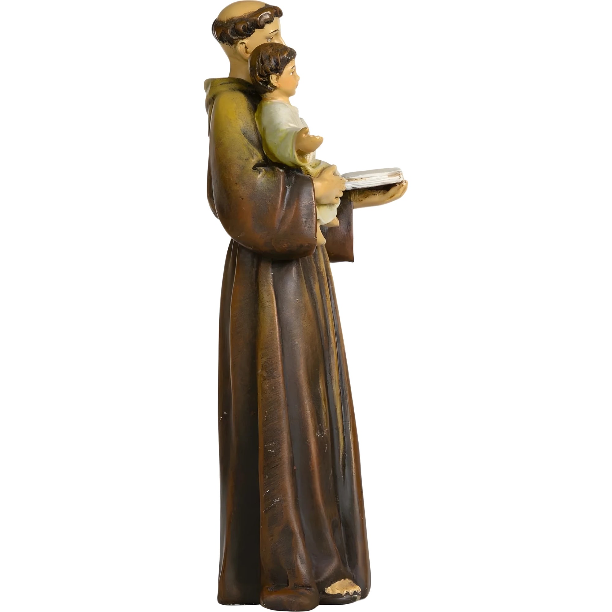 Escultura Santo Antônio de Pádua com Menino em Acabamento Bronze Antigo (15 cm)