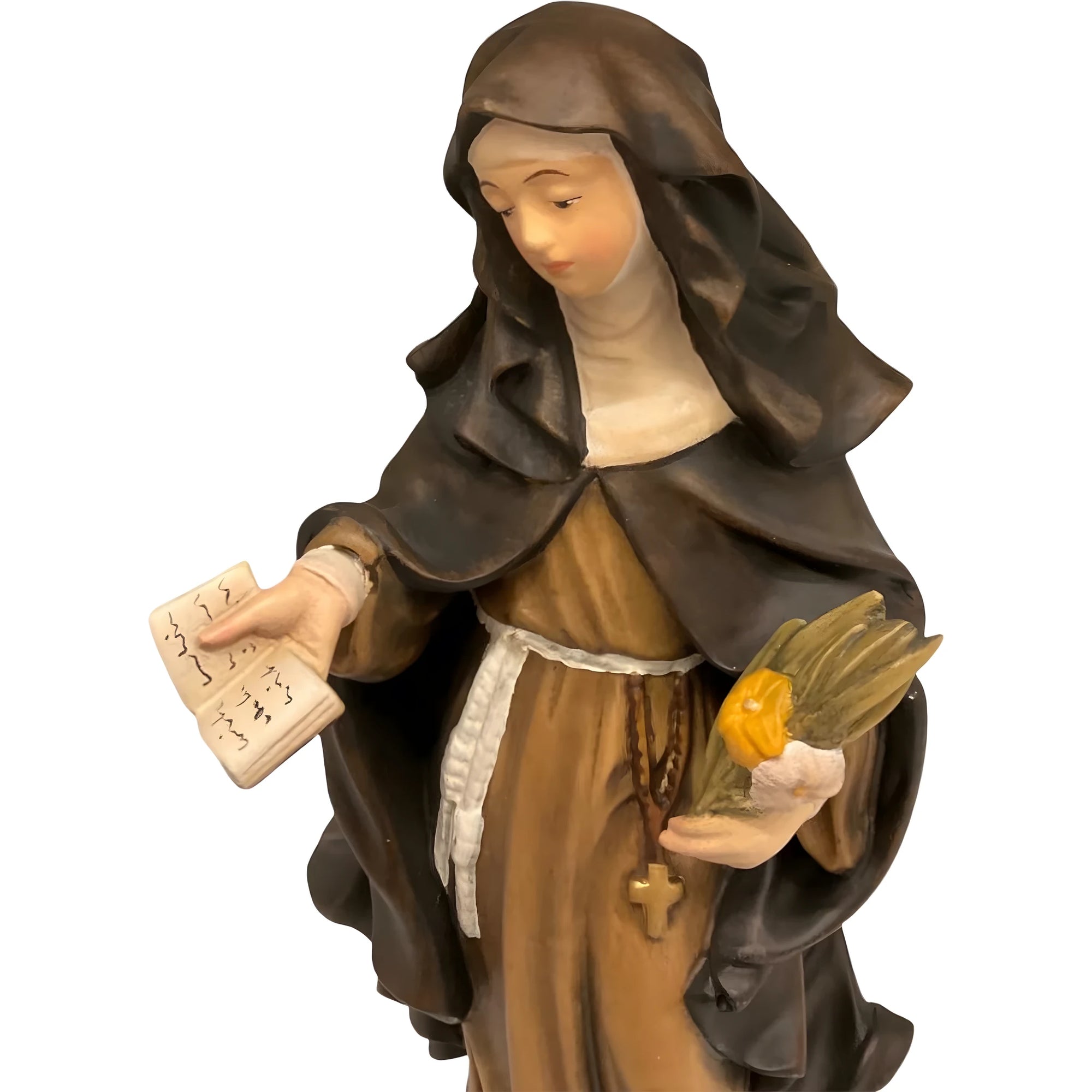 Sculpture Saint Catherine of Siena in Val Gardena Wood, Hand-Painted