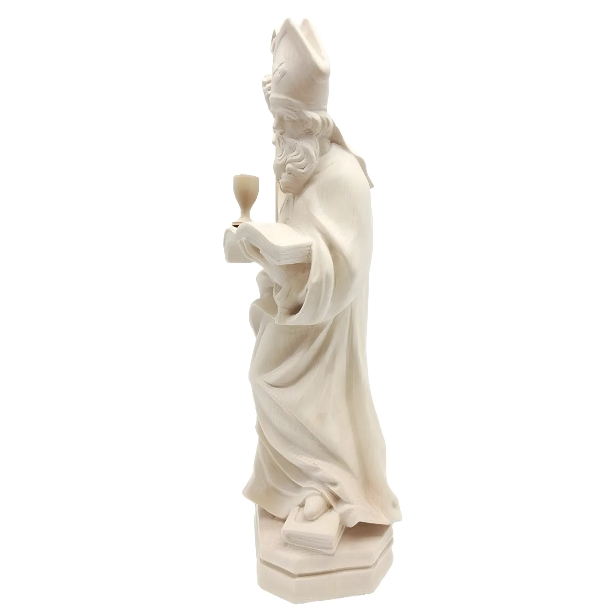 Escultura de São Ricardo Bispo com Báculo e Livro em Madeira de Val Gardena