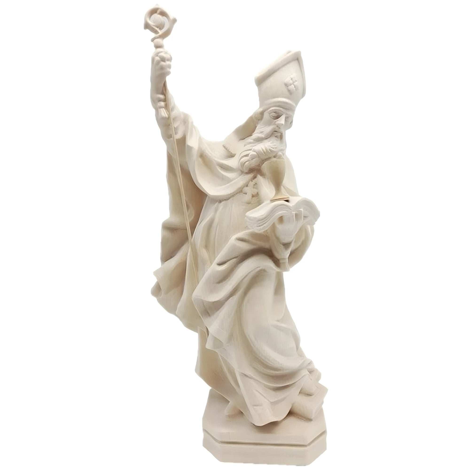 Escultura de São Ricardo Bispo com Báculo e Livro em Madeira de Val Gardena