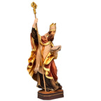 Scultura di Sant'Elmstano Vescovo in Legno, Finitura Policroma e Oro