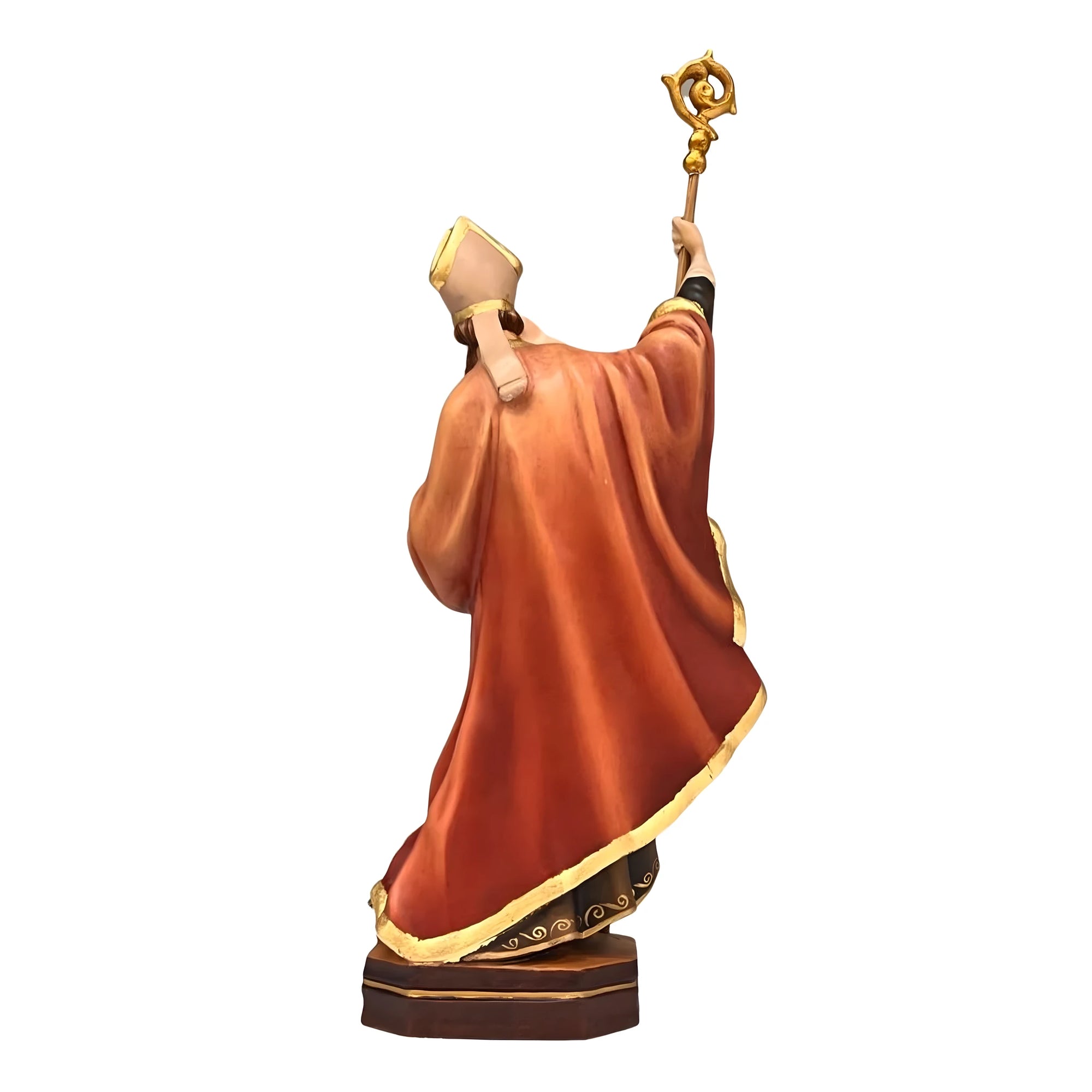 Scultura di Sant'Elmstano Vescovo in Legno, Finitura Policroma e Oro