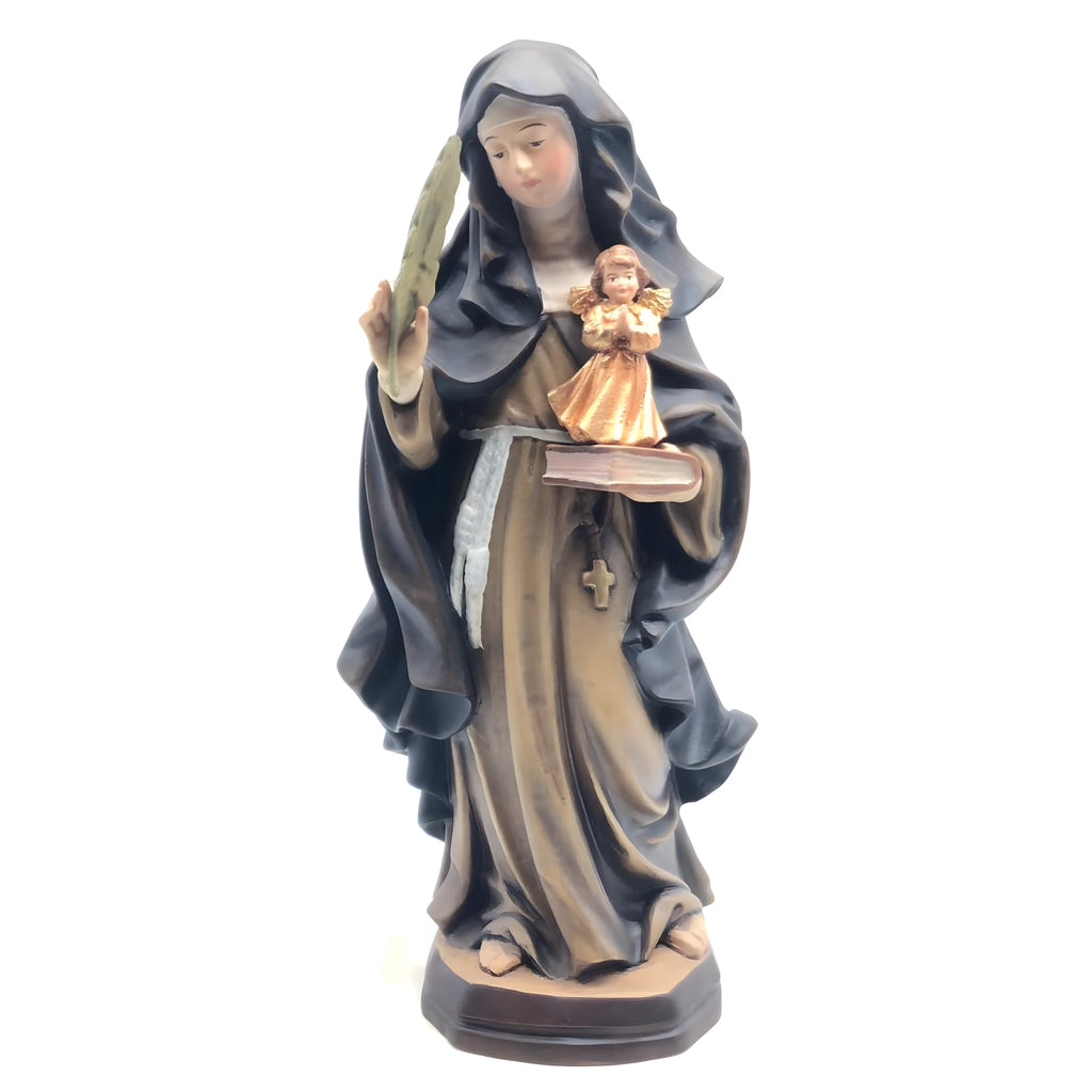 Scultura di Santa Francesca Romana con Angelo Custode in Legno della Val Gardena