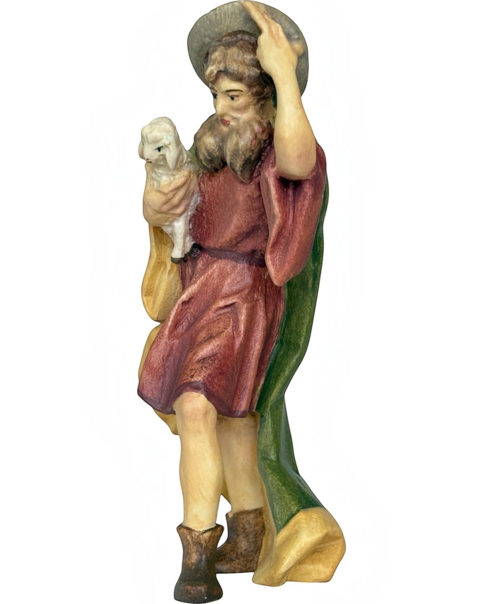 Scultura-in-Legno-Il-Buon-Pastore-Barba-Cappello-e-Agnello-Ritrovato
