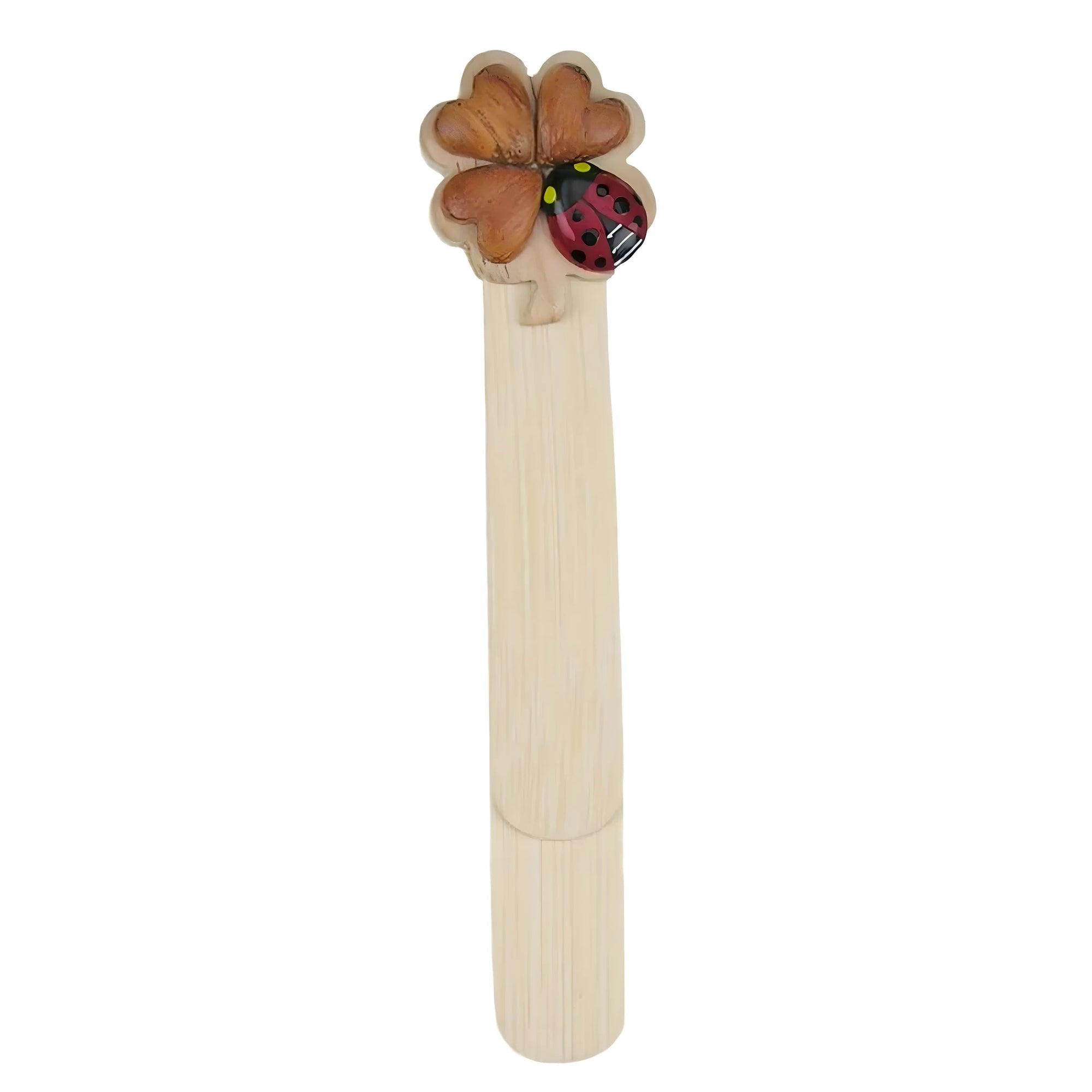 Maple Wood Lucky Bookmark: Four-leaf clover and Ladybug