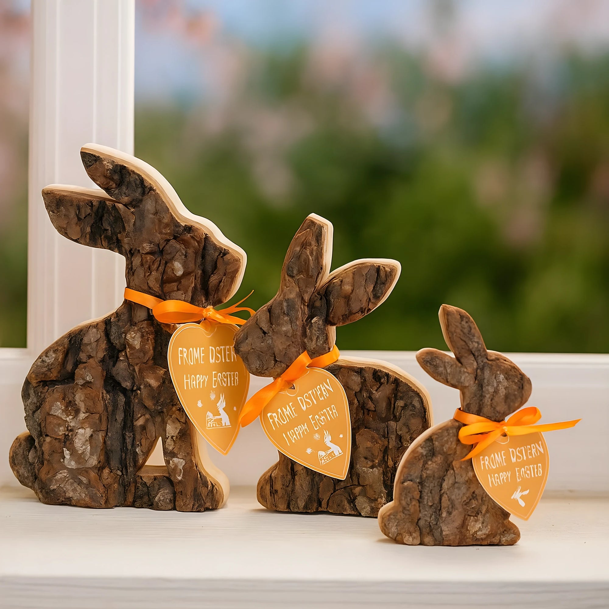 Happy Easter Set - 3 Pine Wood Bunnies