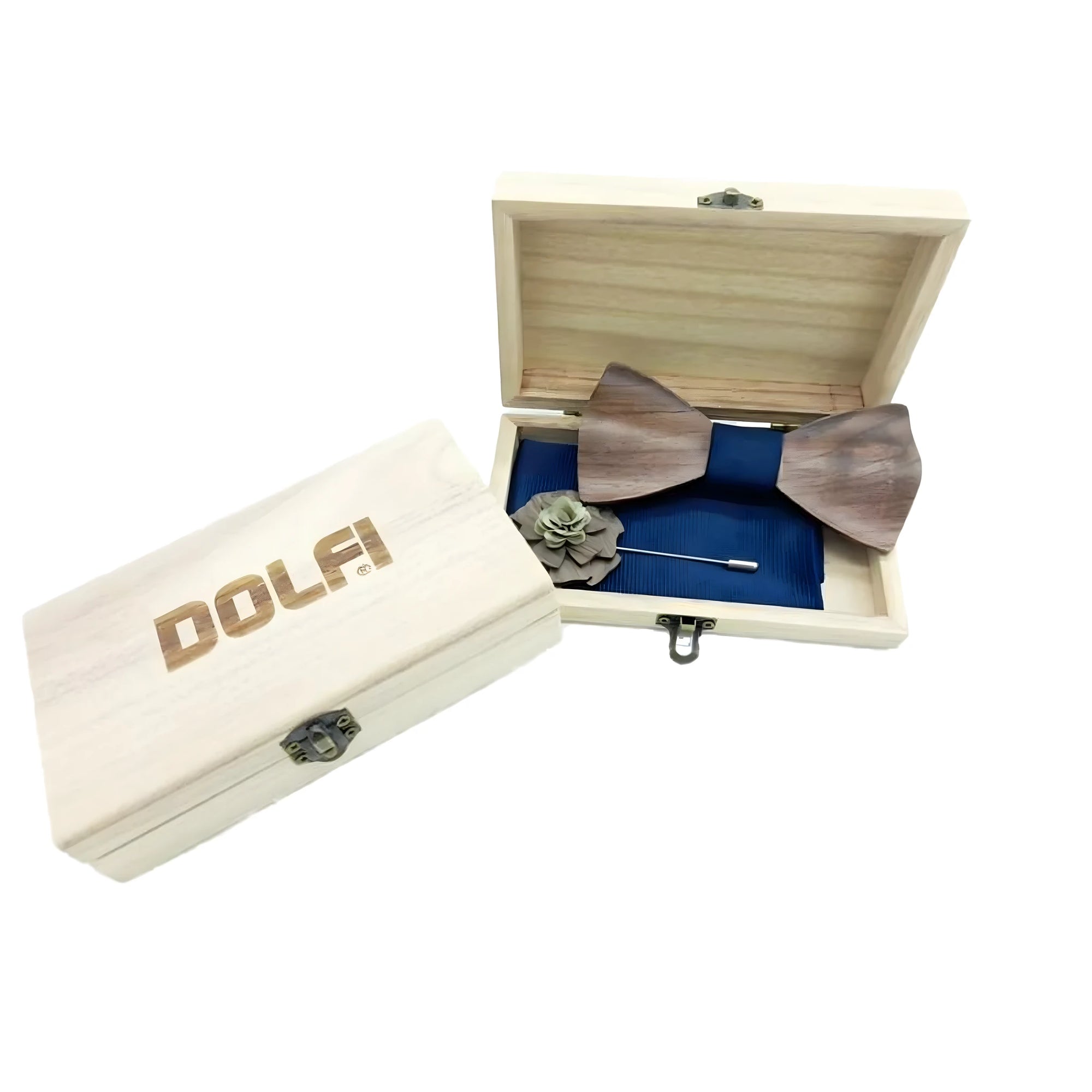 Set Nœud Papillon et Accessoires Homme en Bois Massif Bleu Marine Artisanal