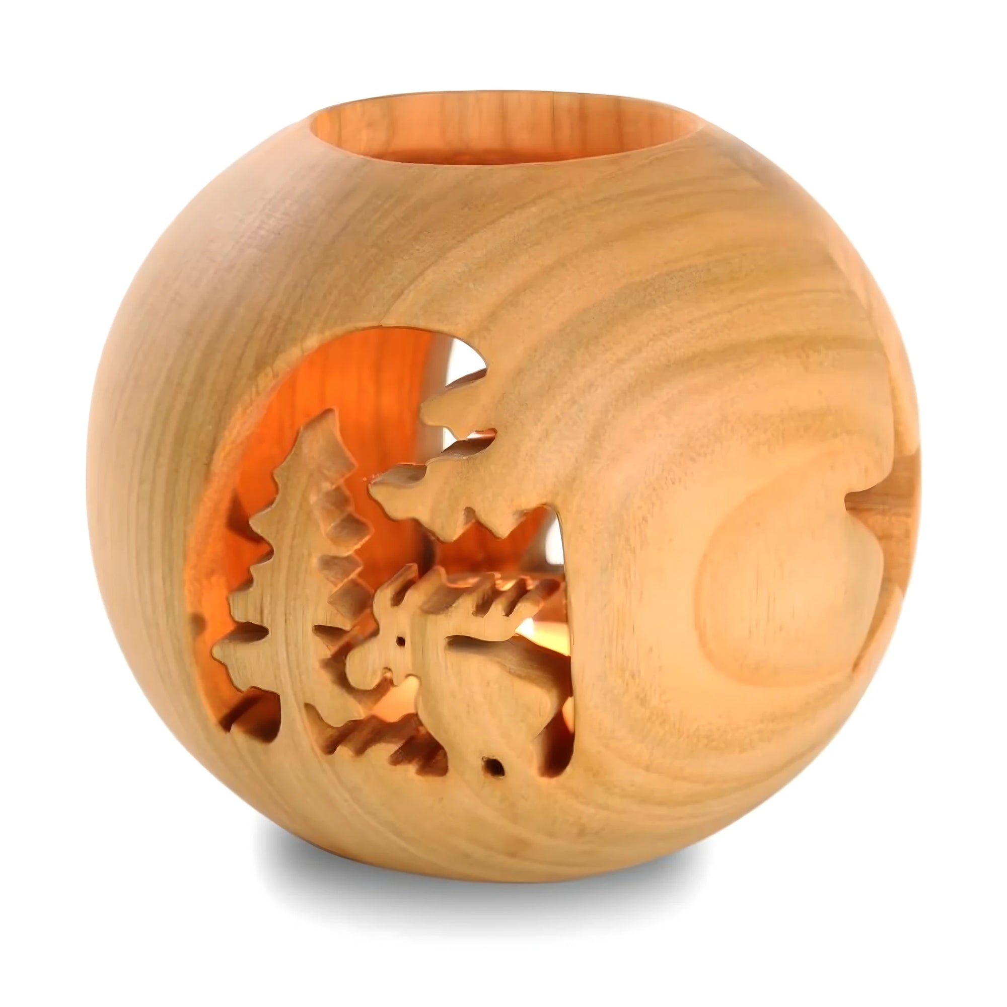 Hand-carved Maple Wood Lantern Sphere with Deer Scene