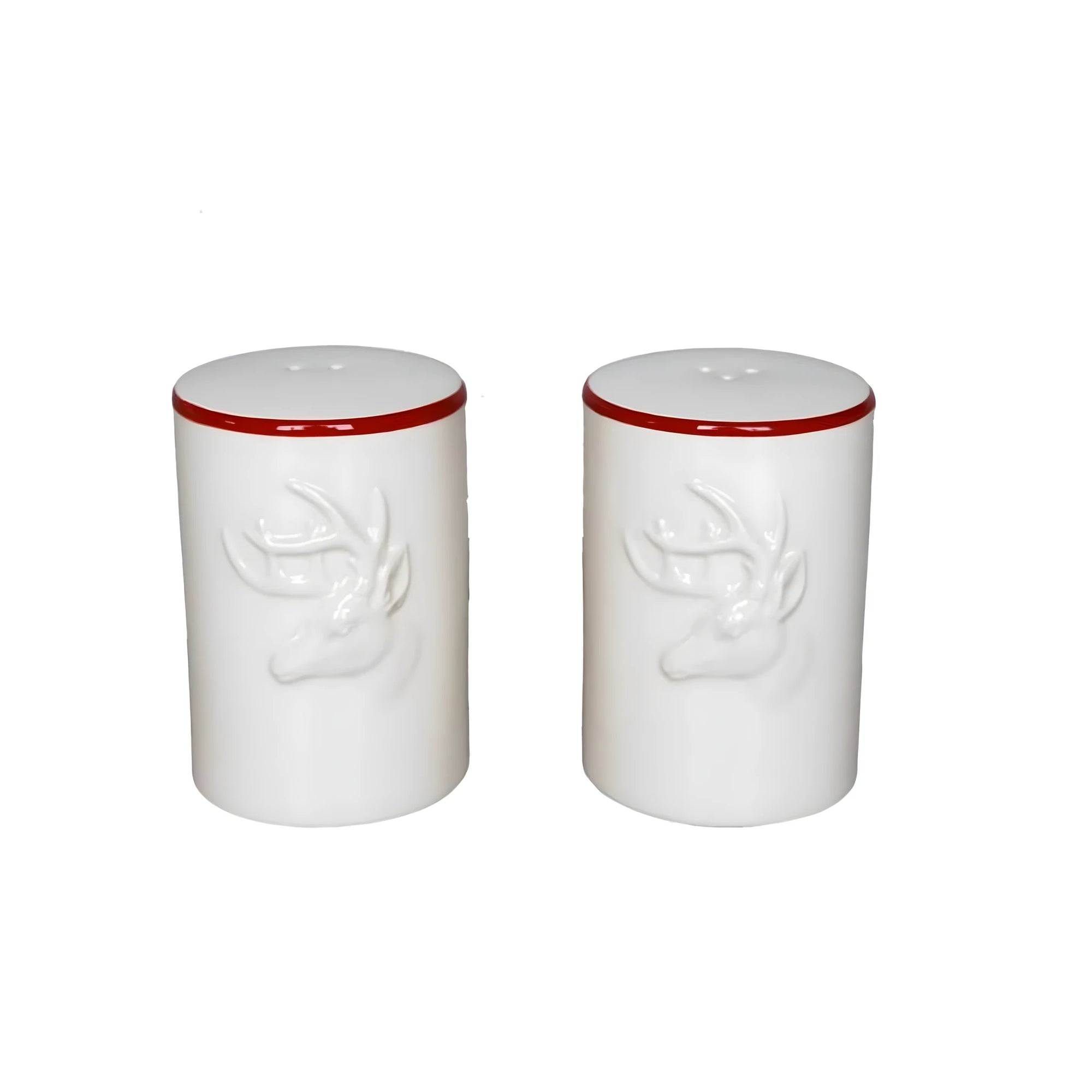 Salt and Pepper Shakers in Fine Ceramic from Val Gardena, Deer Relief
