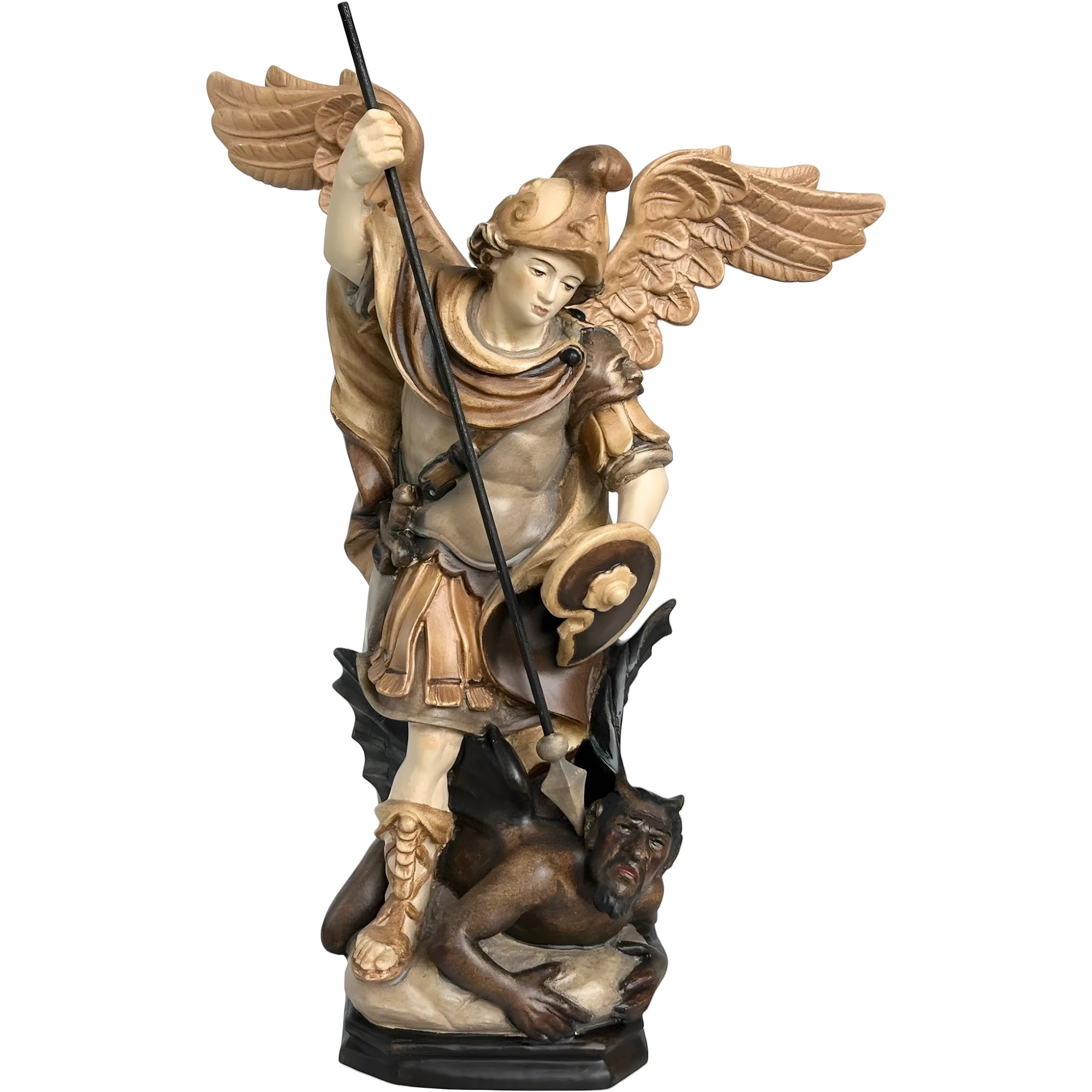 Statua Arcangelo Michele che Sconfigge Satana – Scultura in Legno Val Gardena