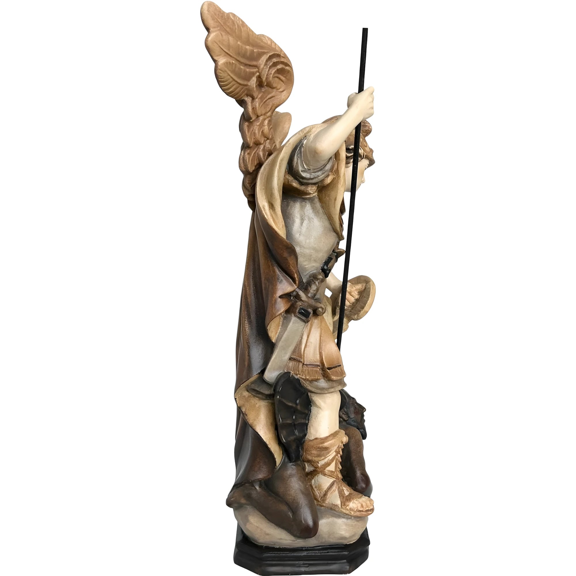 Statua Arcangelo Michele che Sconfigge Satana – Scultura in Legno Val Gardena