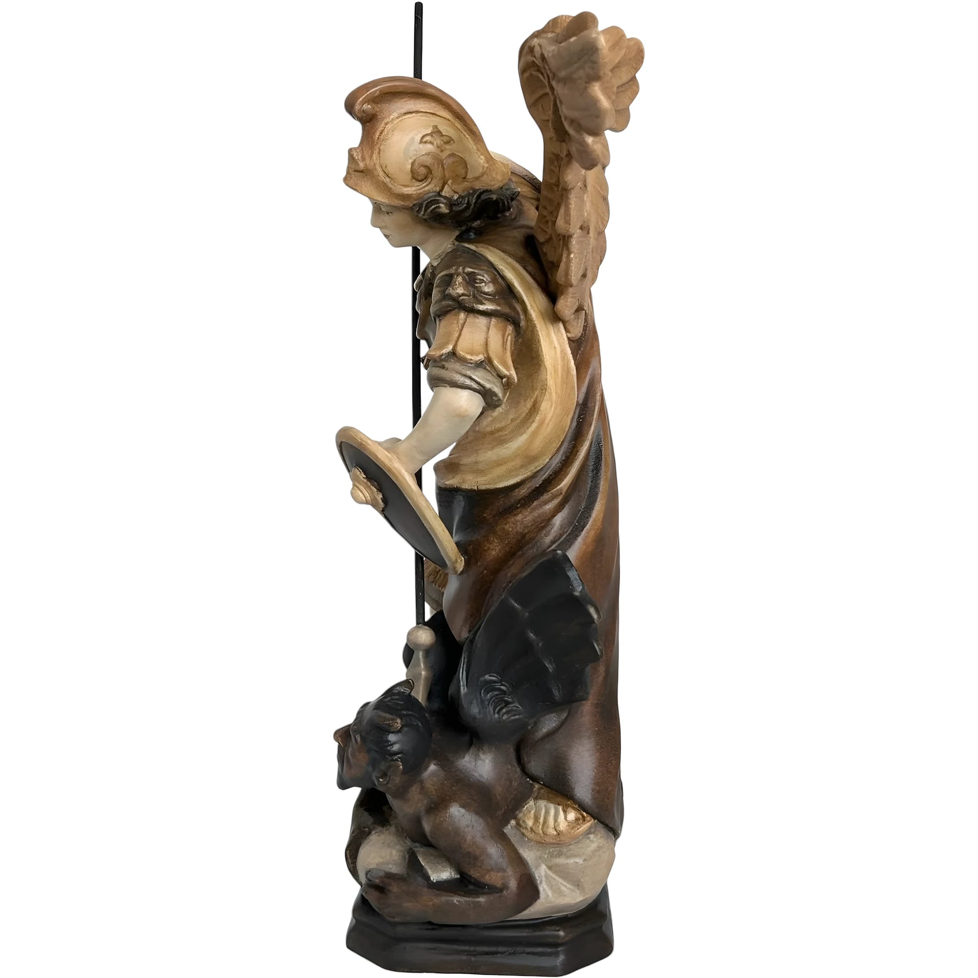 Statua Arcangelo Michele che Sconfigge Satana – Scultura in Legno Val Gardena