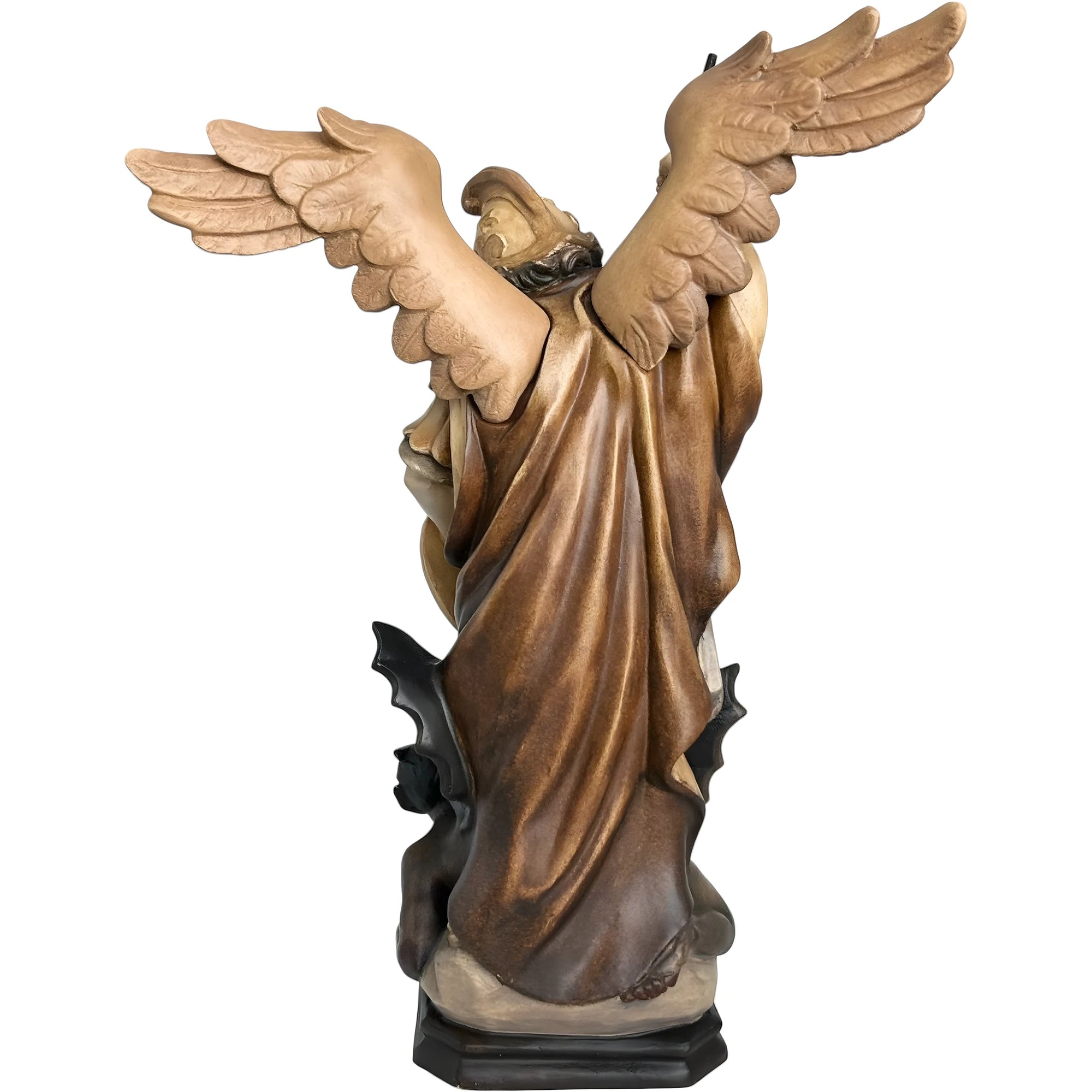 Statua Arcangelo Michele che Sconfigge Satana – Scultura in Legno Val Gardena