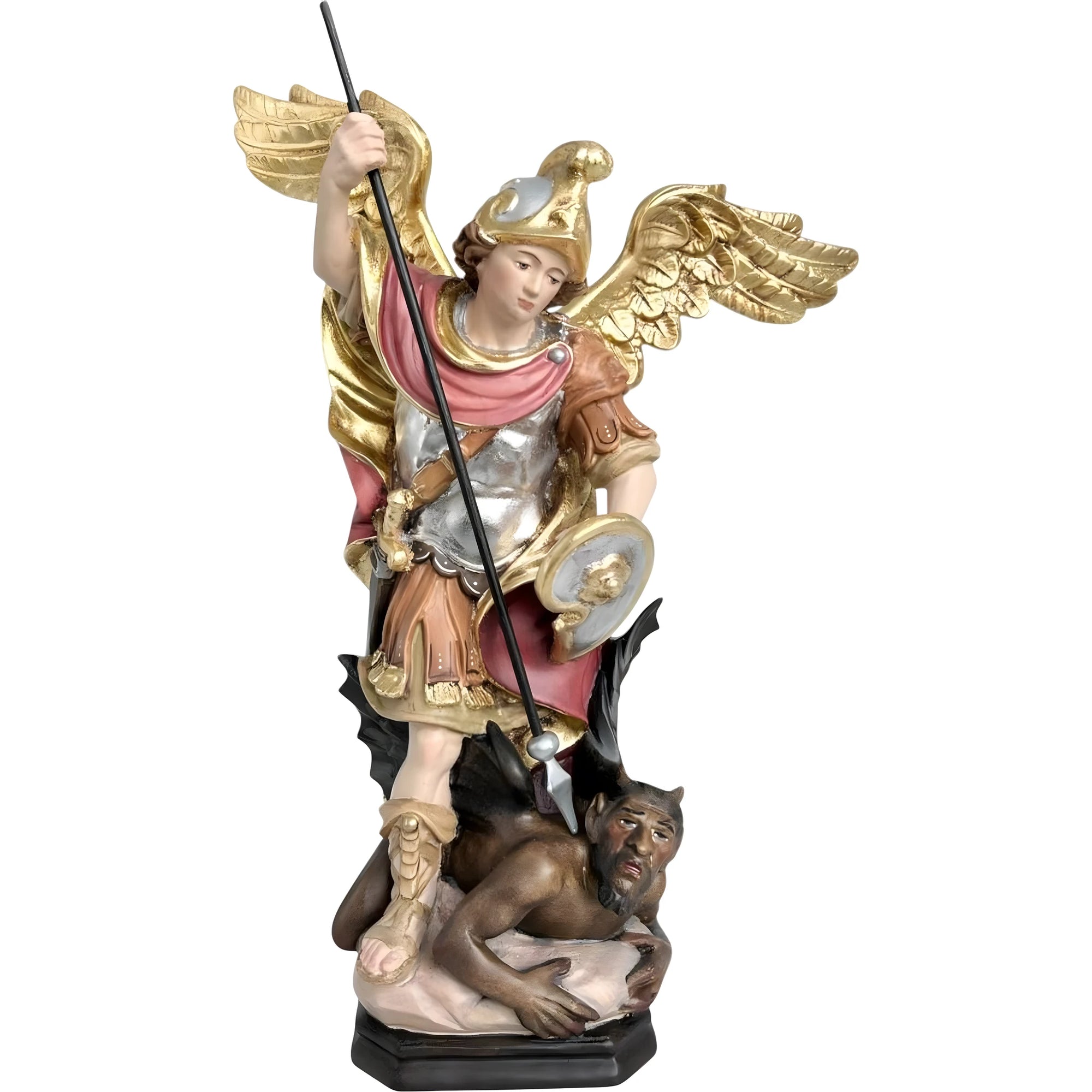 Statua Arcangelo Michele che Sconfigge Satana – Scultura in Legno Val Gardena