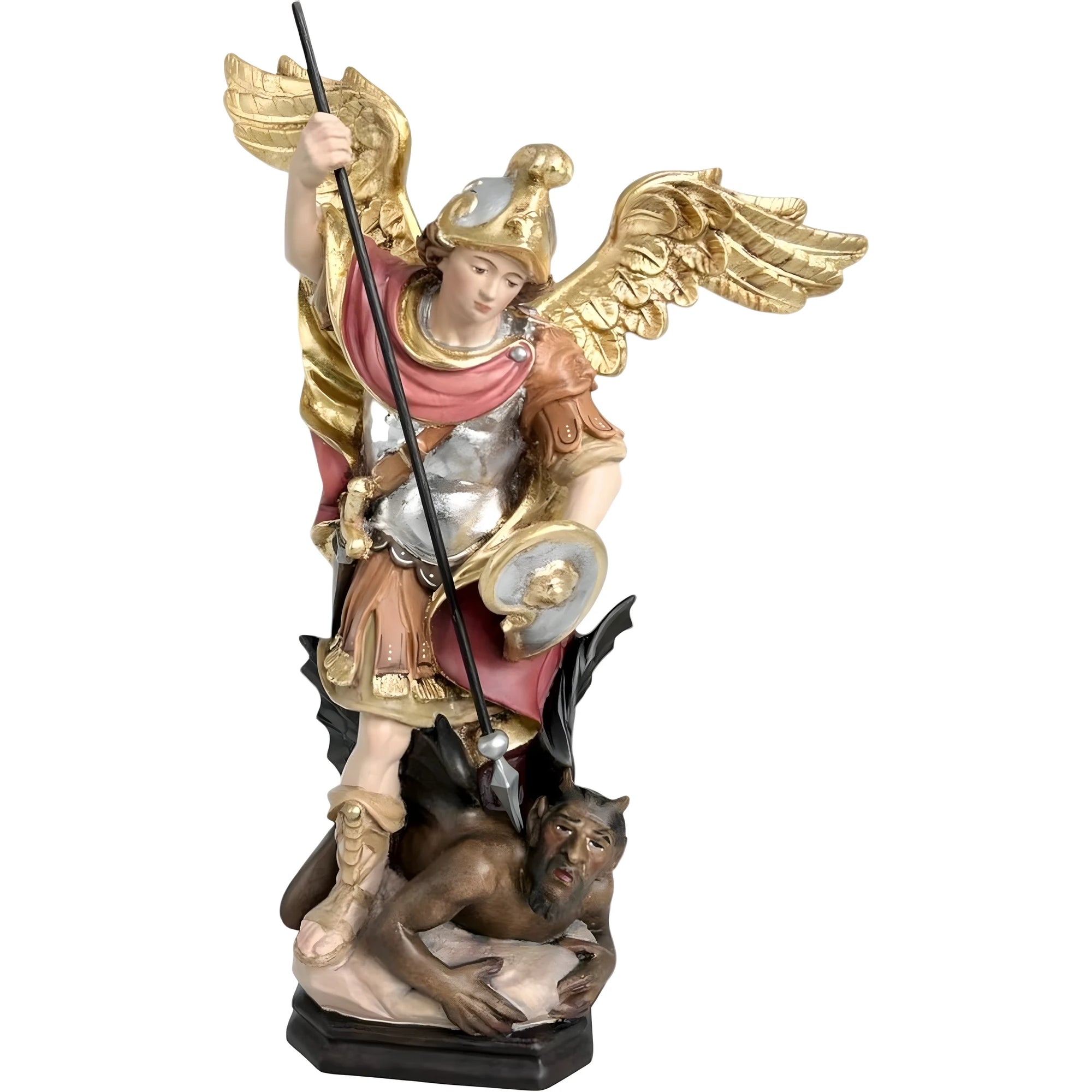 Statua Arcangelo Michele che Sconfigge Satana – Scultura in Legno Val Gardena