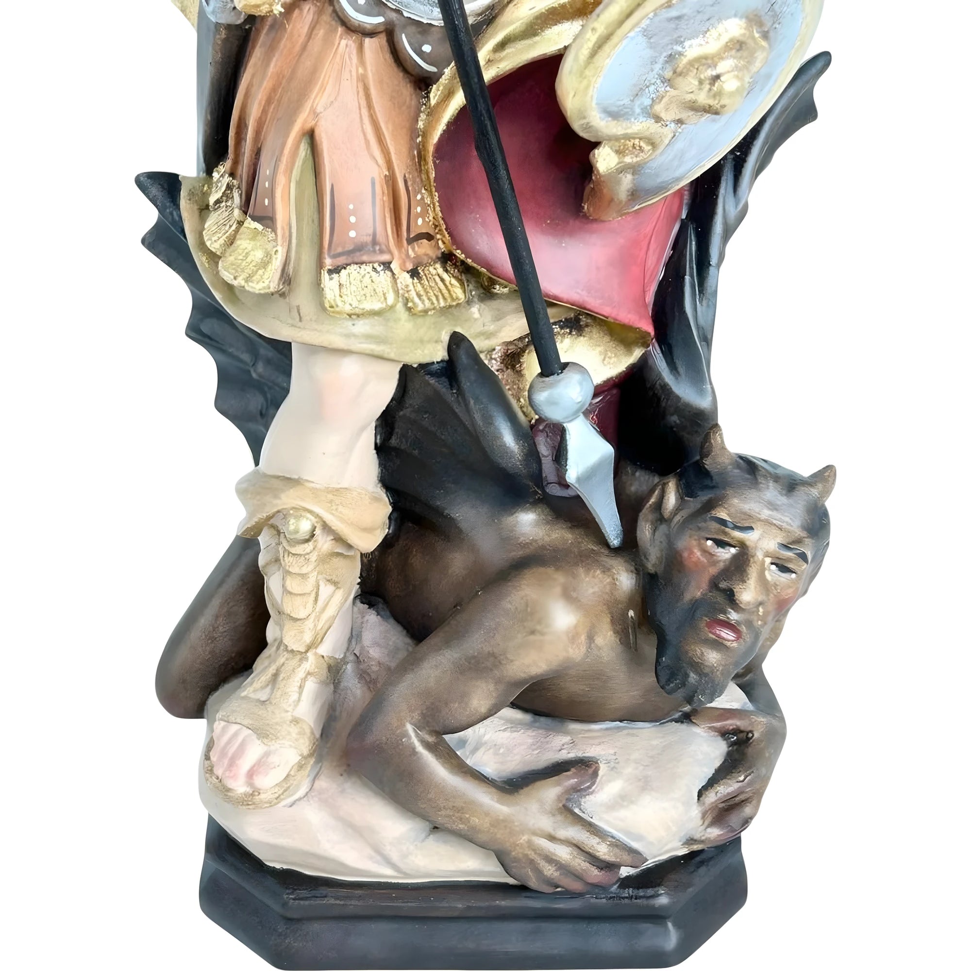 Statua Arcangelo Michele che Sconfigge Satana – Scultura in Legno Val Gardena