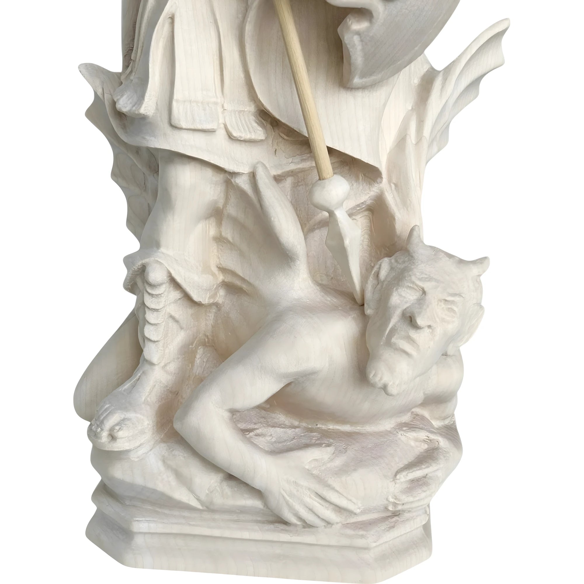 Statua Arcangelo Michele che Sconfigge Satana – Scultura in Legno Val Gardena