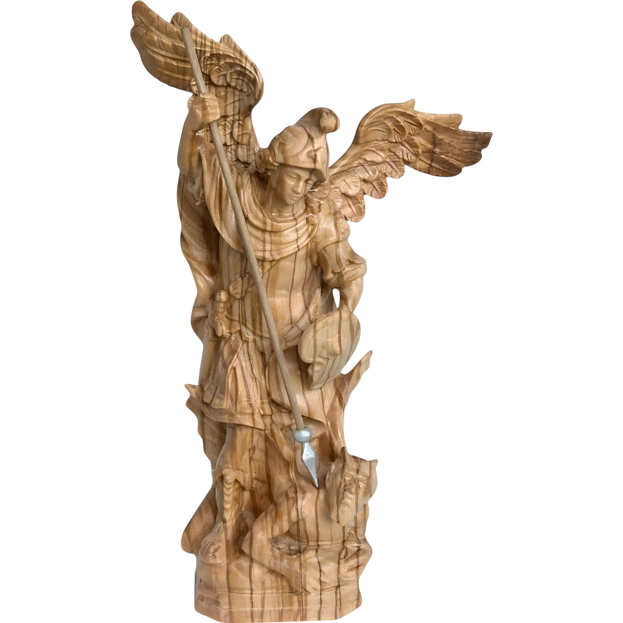 Statua Arcangelo Michele che Sconfigge Satana – Scultura in Legno Val Gardena