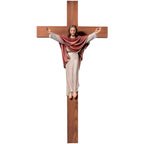 Risen Christ the King Statue on Cross – Handcrafted Wood Sculpture Val Gardena