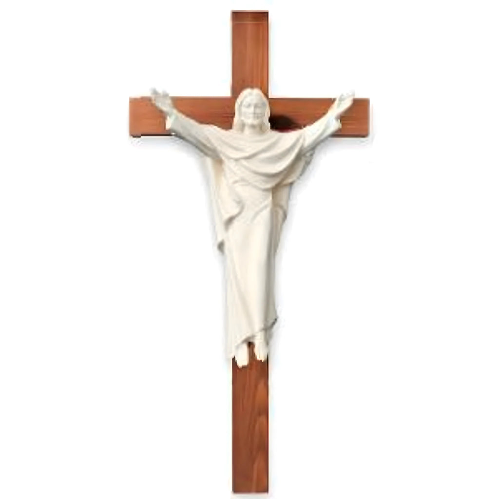 Risen Christ the King Statue on Cross – Handcrafted Wood Sculpture Val Gardena