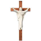 Risen Christ the King Statue on Cross – Handcrafted Wood Sculpture Val Gardena