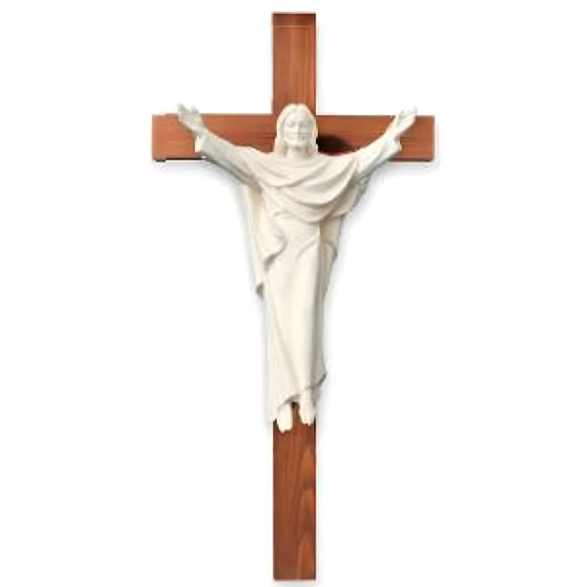 Risen Christ the King Statue on Cross – Handcrafted Wood Sculpture Val Gardena