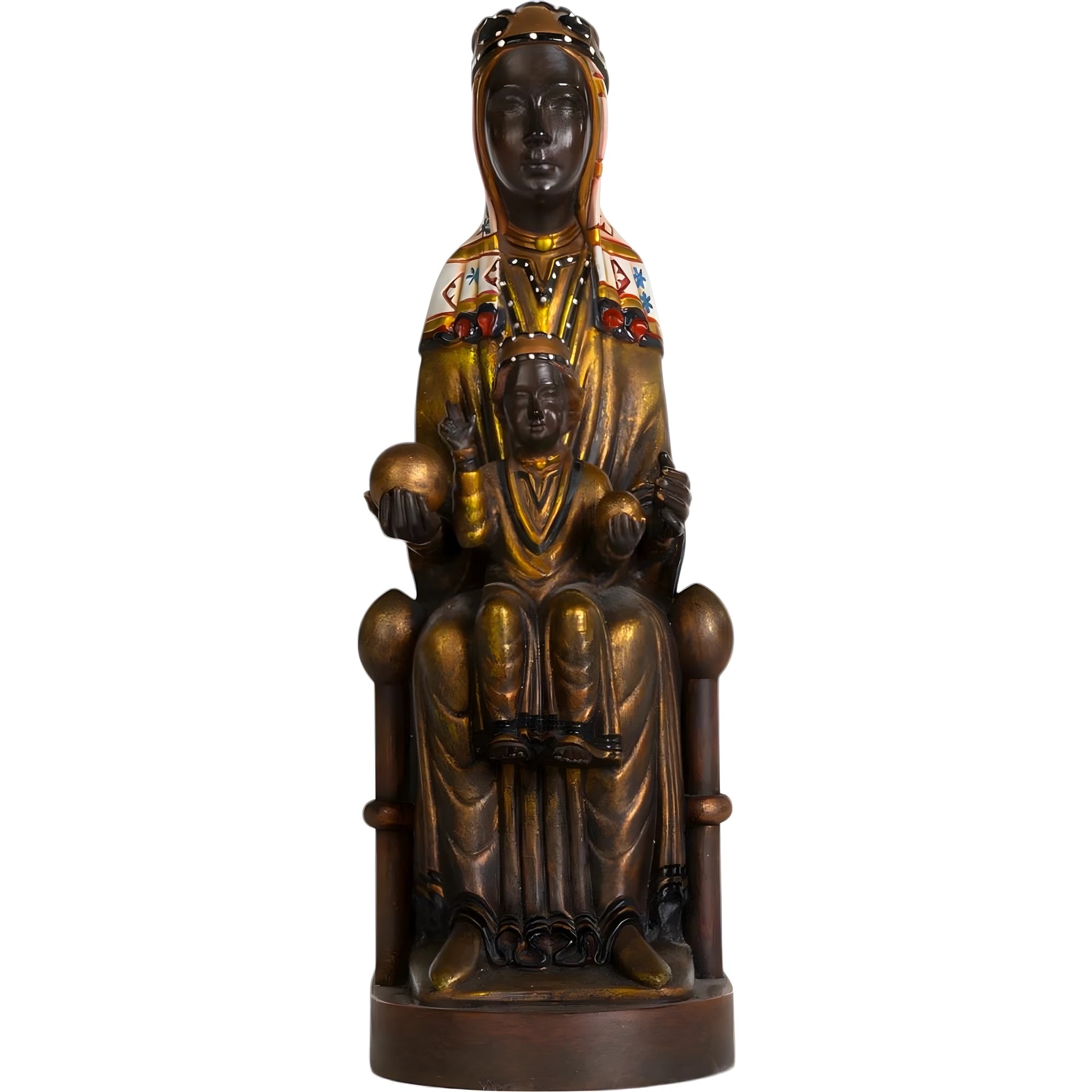 Estátua de Nossa Senhora Negra de Montserrat no Trono com Menino