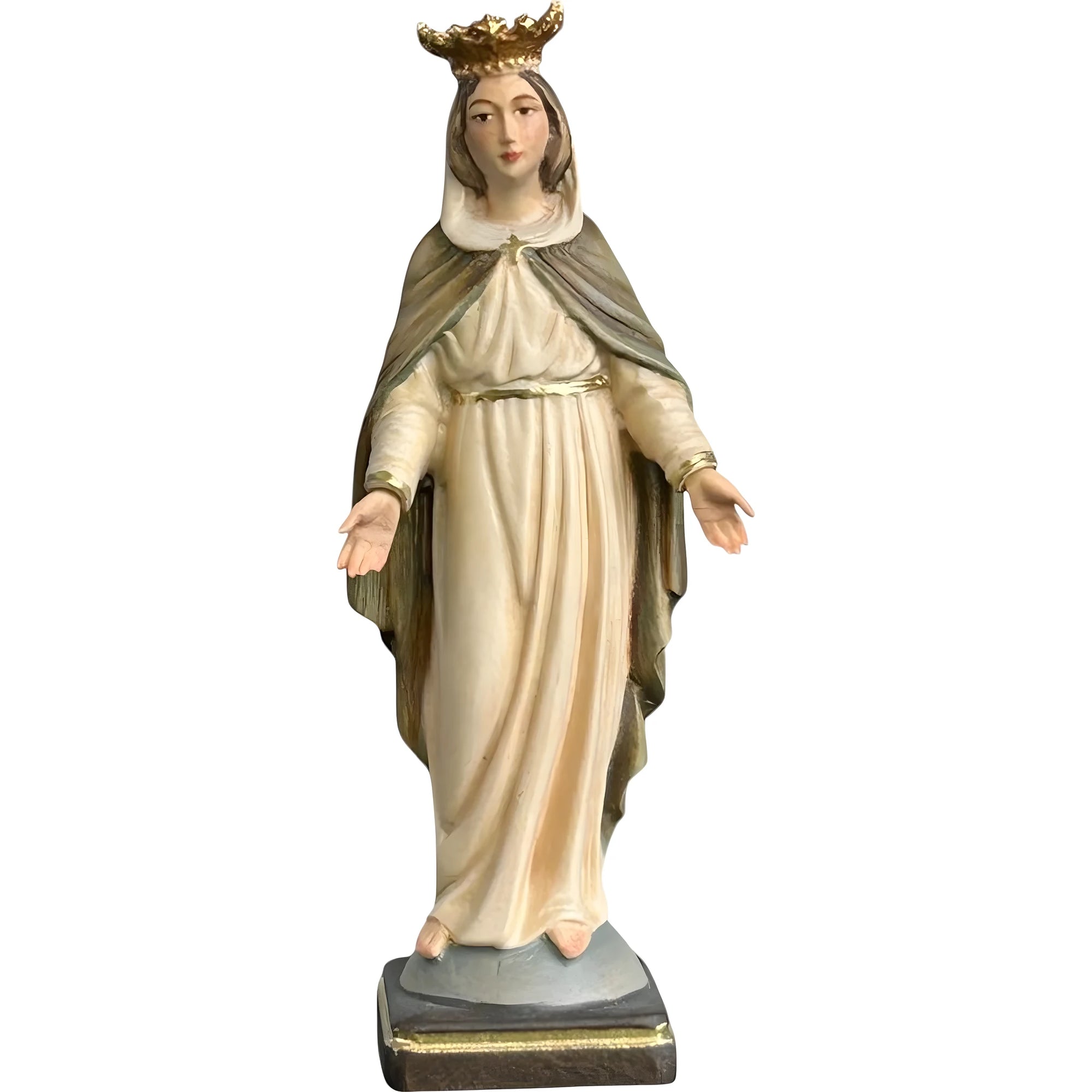 Statua Madonna con Corona e Gesto di Accoglienza, Scultura in Legno Val Gardena