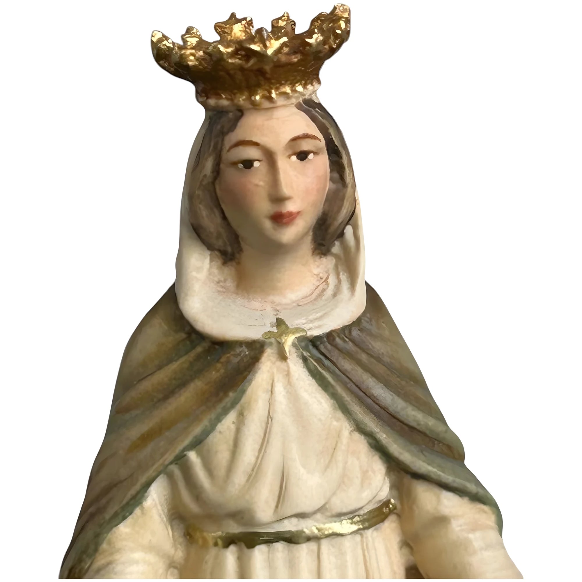 Statua Madonna con Corona e Gesto di Accoglienza, Scultura in Legno Val Gardena