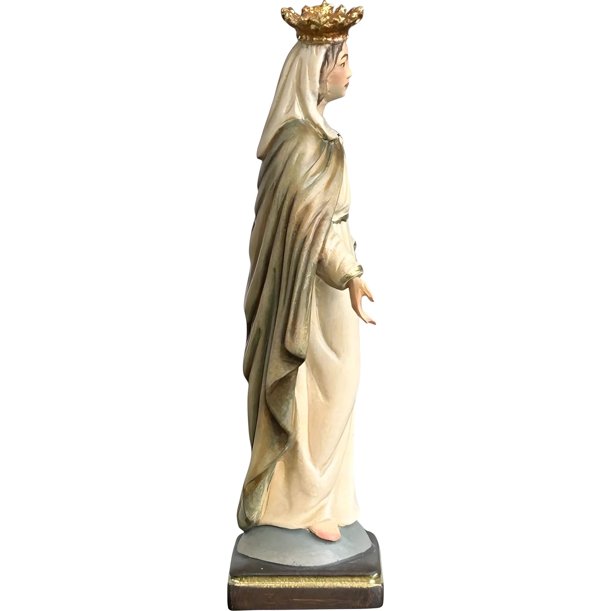 Statua Madonna con Corona e Gesto di Accoglienza, Scultura in Legno Val Gardena