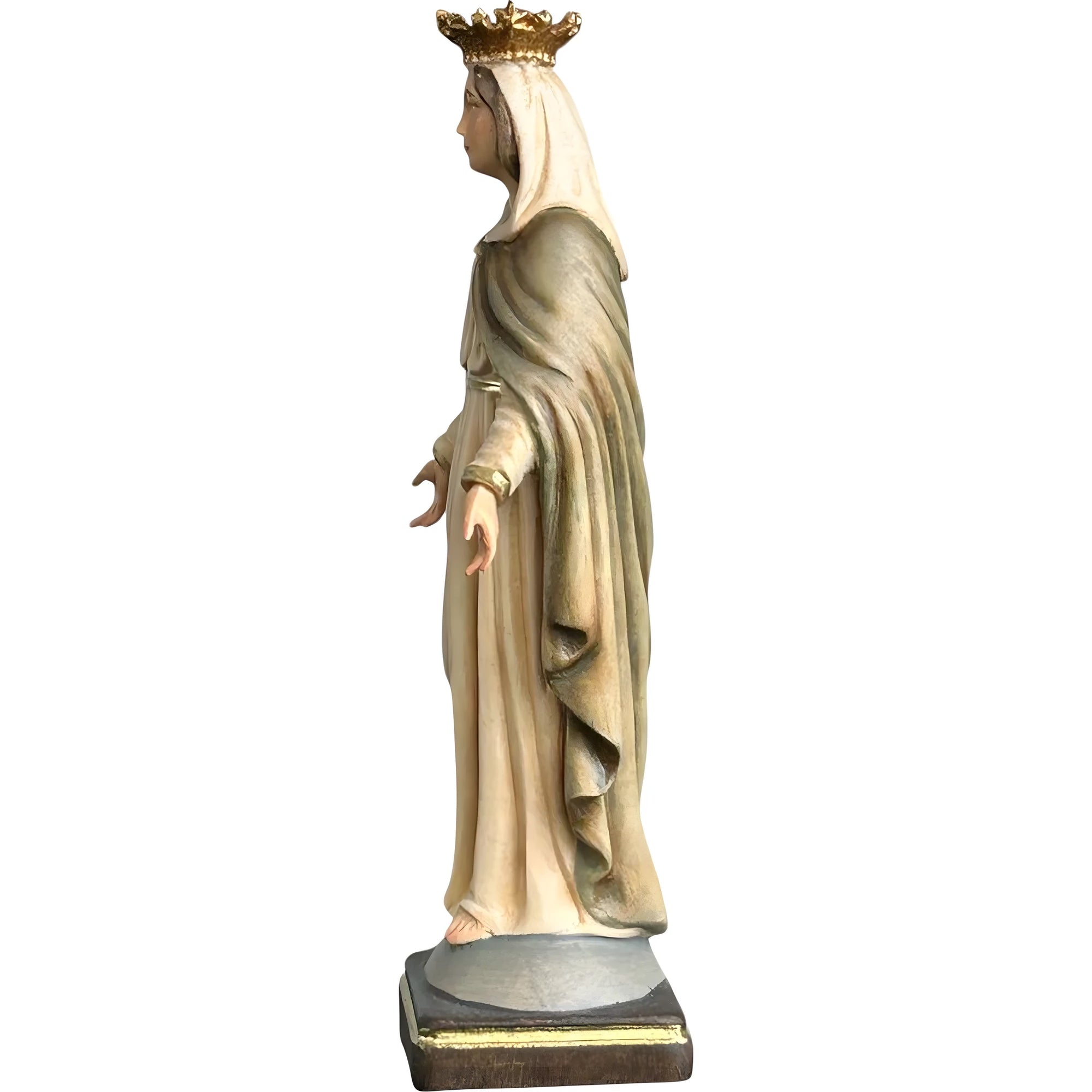 Statua Madonna con Corona e Gesto di Accoglienza, Scultura in Legno Val Gardena