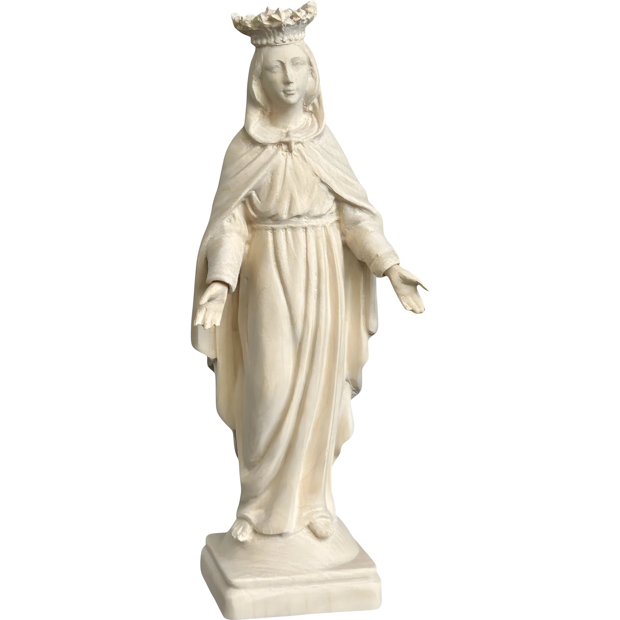 Statua Madonna con Corona e Gesto di Accoglienza, Scultura in Legno Val Gardena