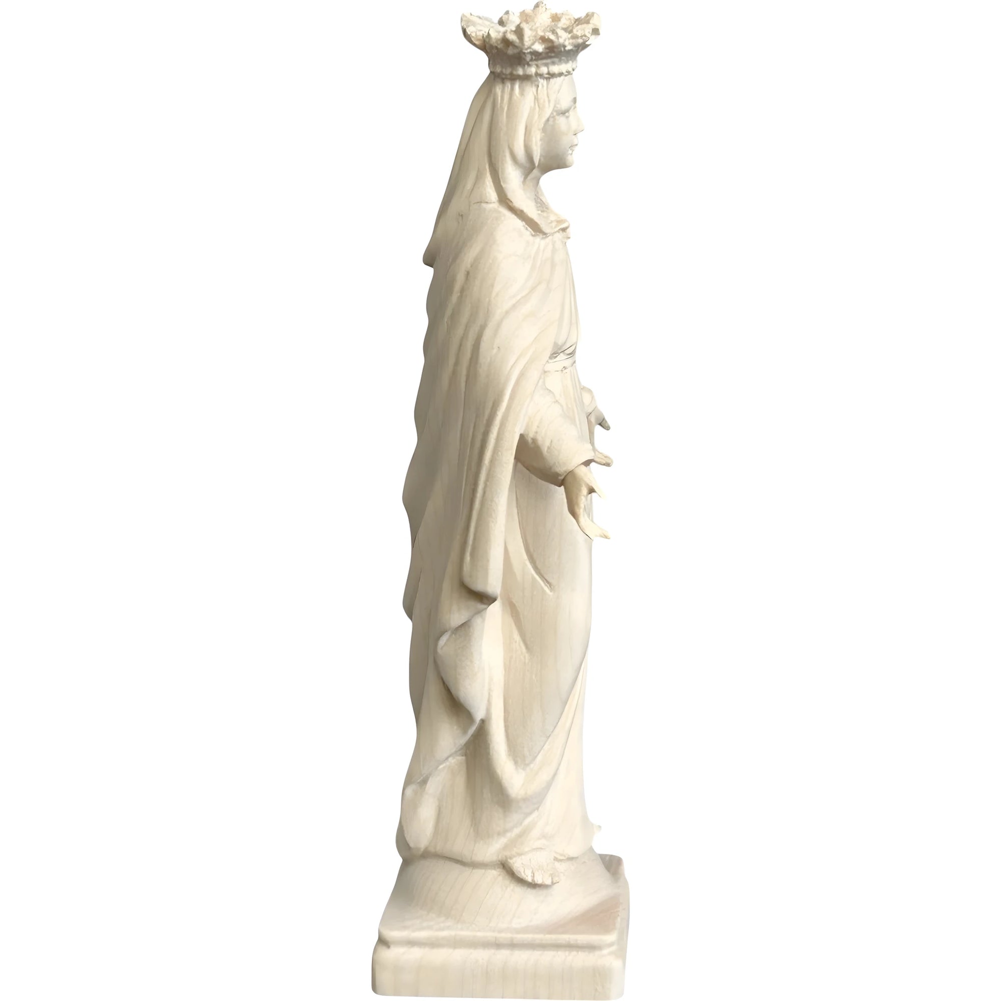 Statua Madonna con Corona e Gesto di Accoglienza, Scultura in Legno Val Gardena