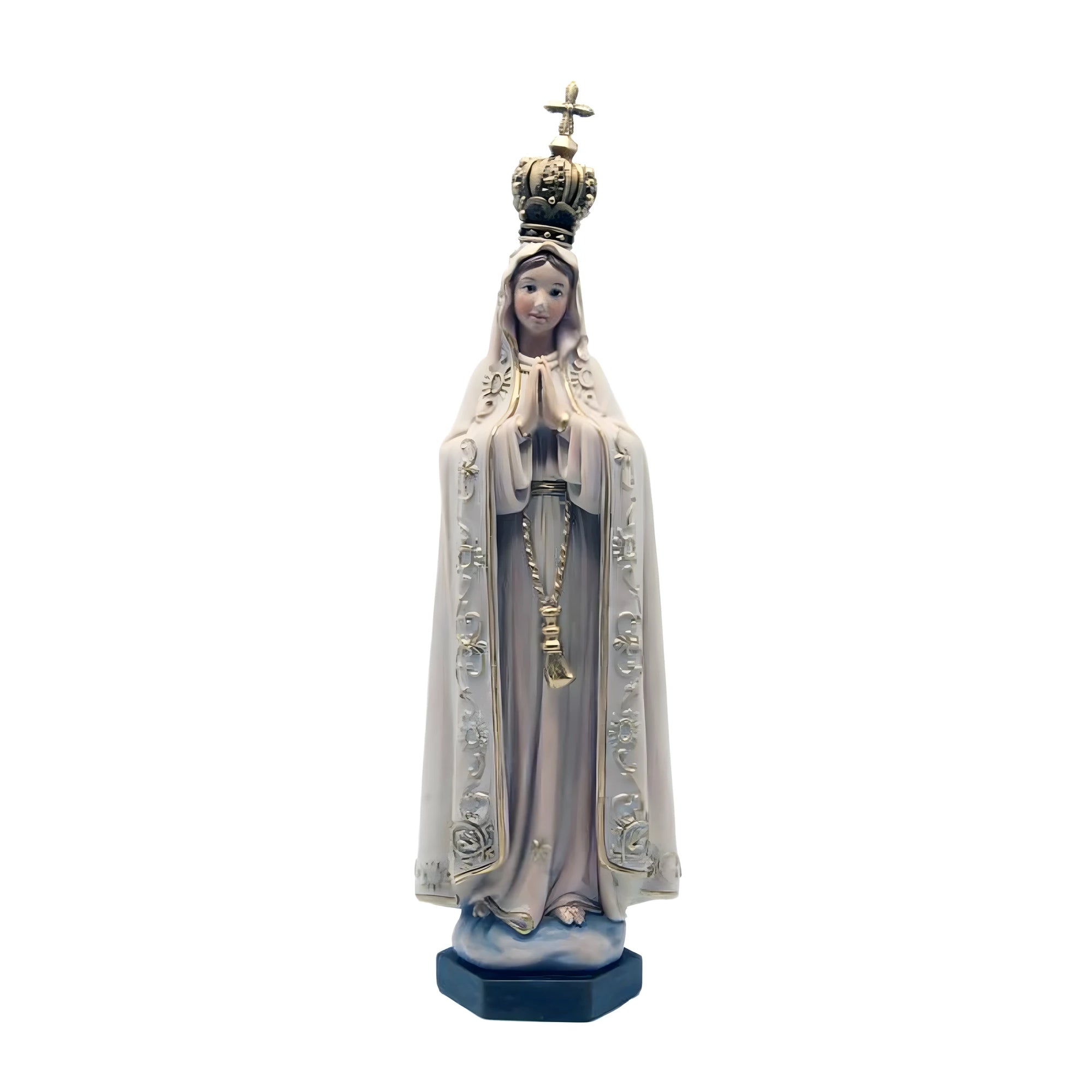 Statua Madonna di Fátima con Corona Sbalzata | Scultura in Pasta di Legno