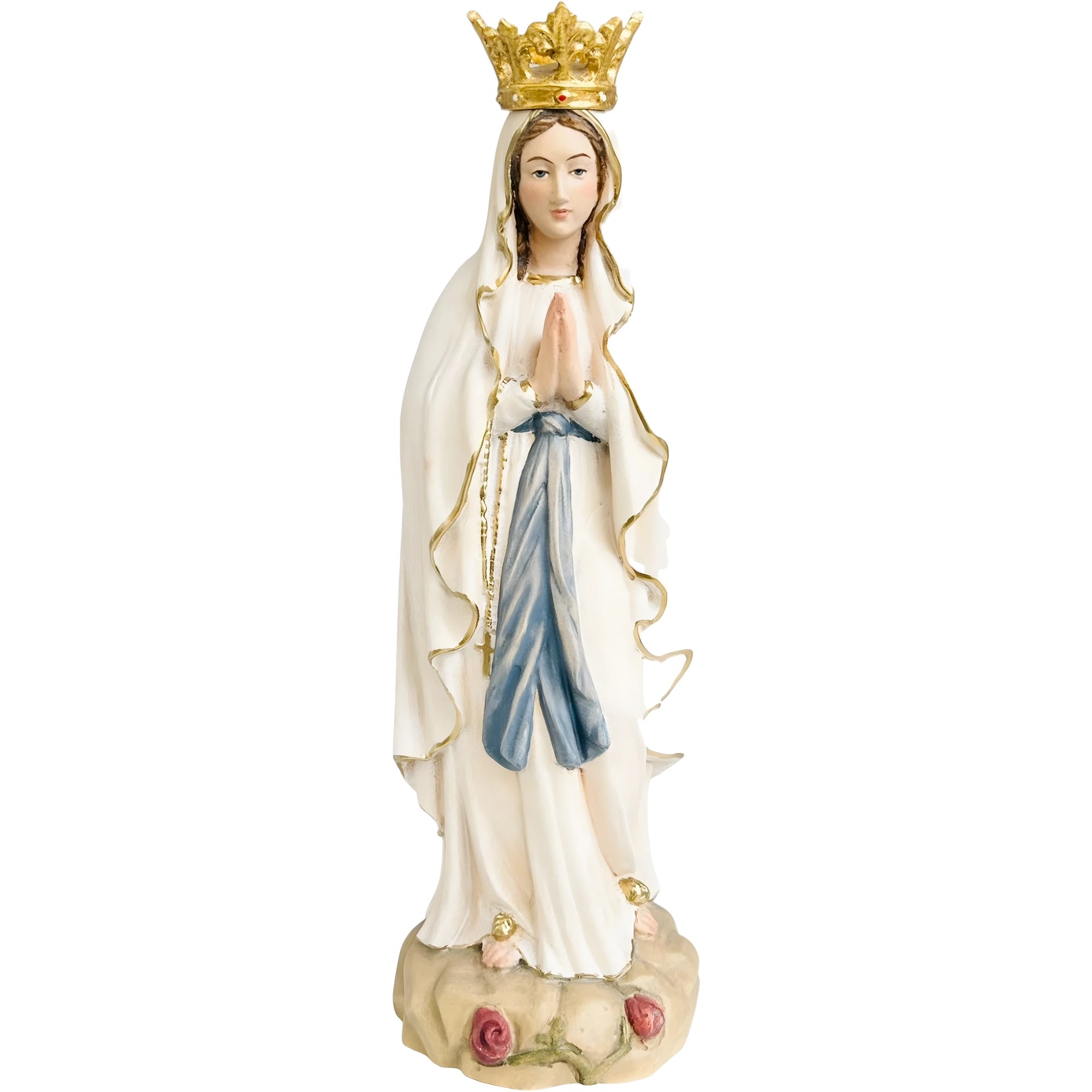 Statua Madonna di Lourdes Immacolata Concezione in Legno della Val Gardena con Corona