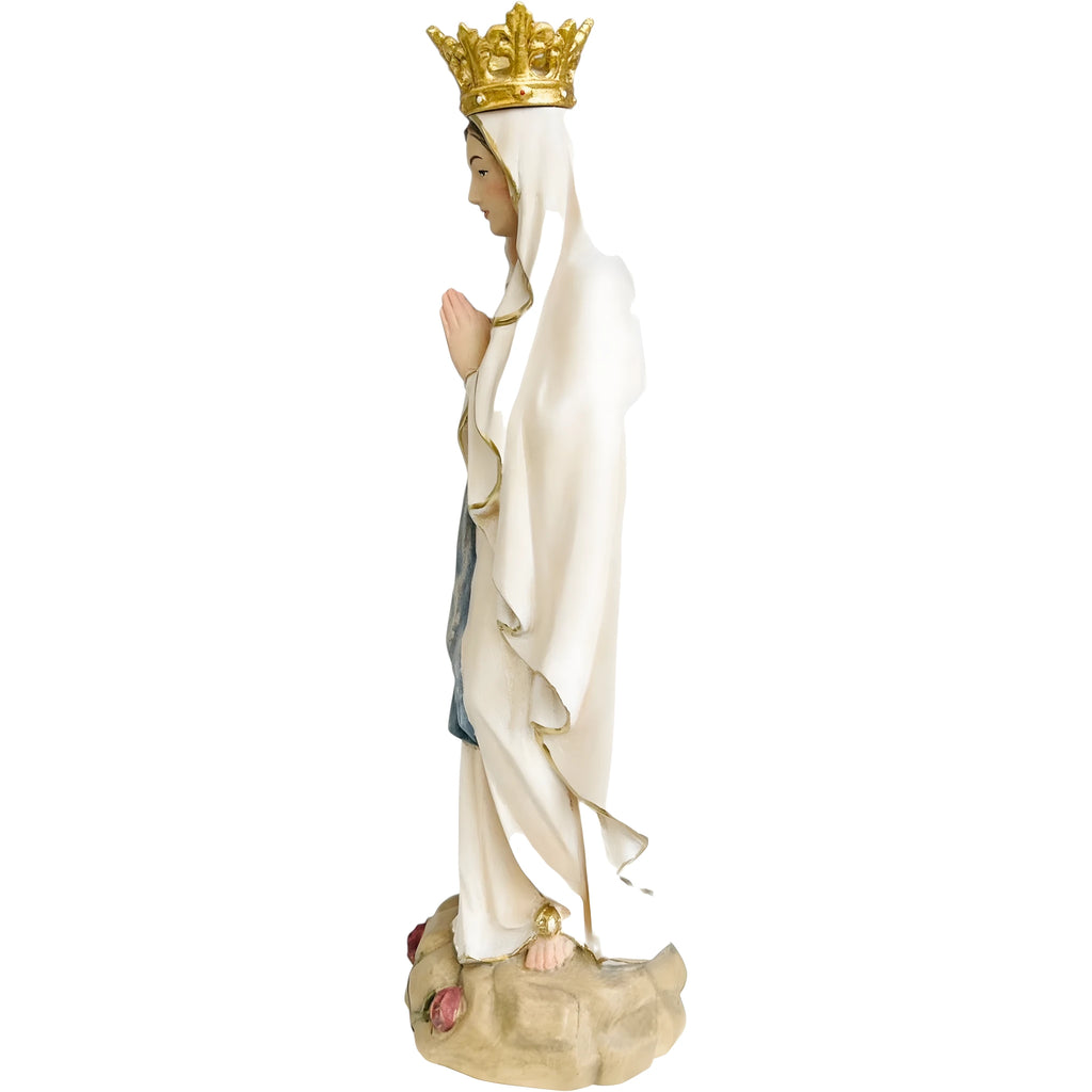 Estatua Virgen de Lourdes Inmaculada Concepción en Madera de Val Gardena con Corona