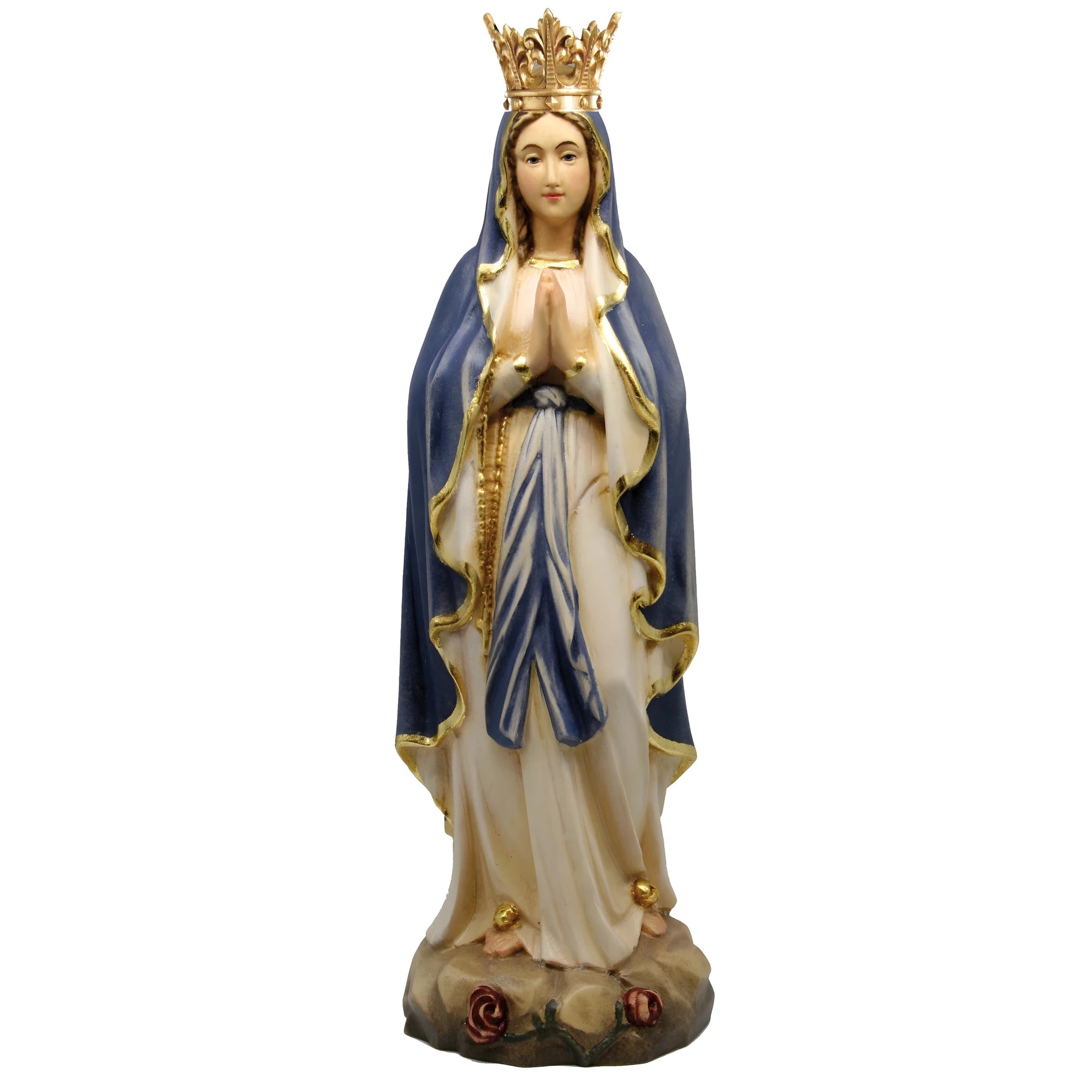 Statua Madonna di Lourdes Immacolata Concezione in Legno della Val Gardena con Corona
