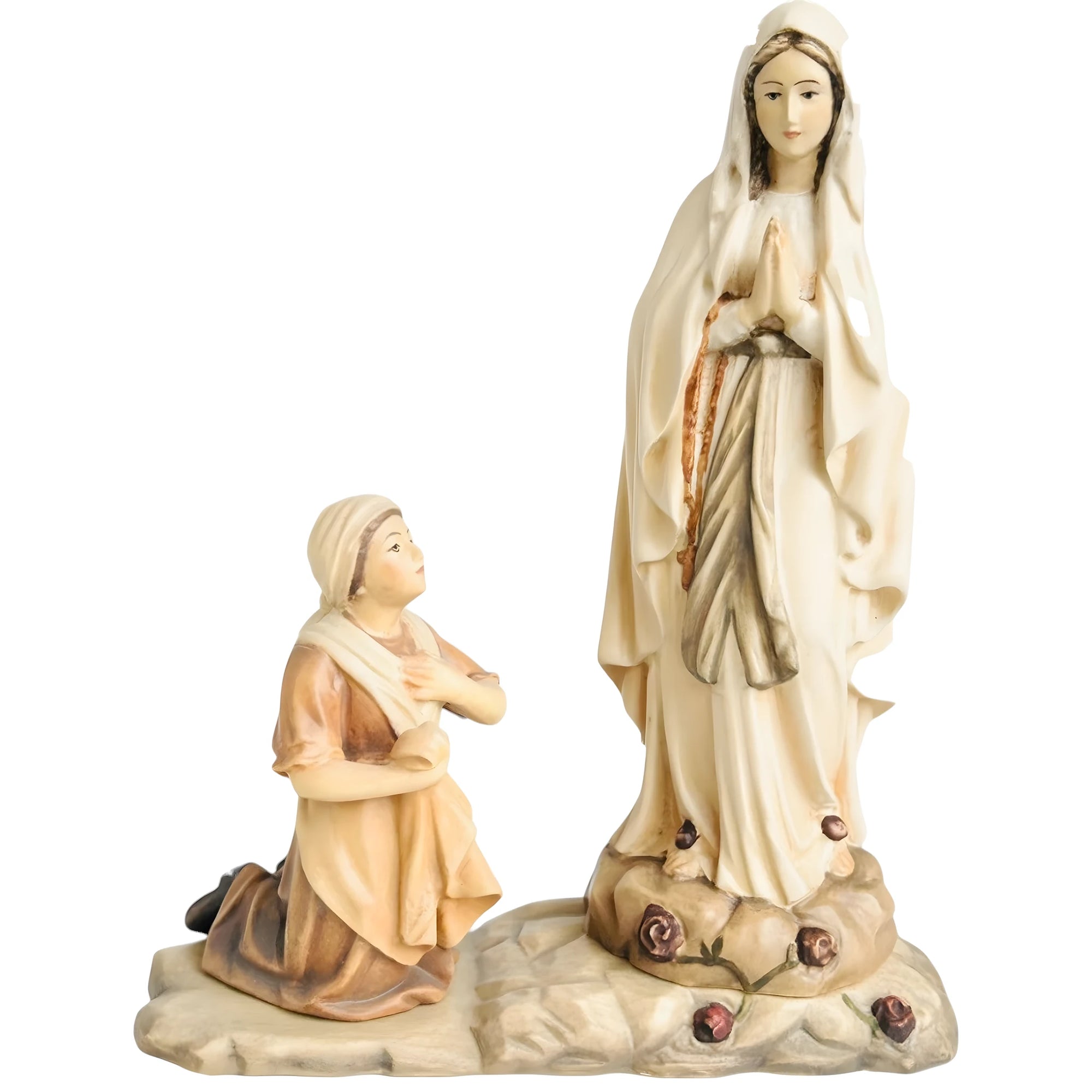 Statua Madonna di Lourdes con Bernadette in Legno della Val Gardena