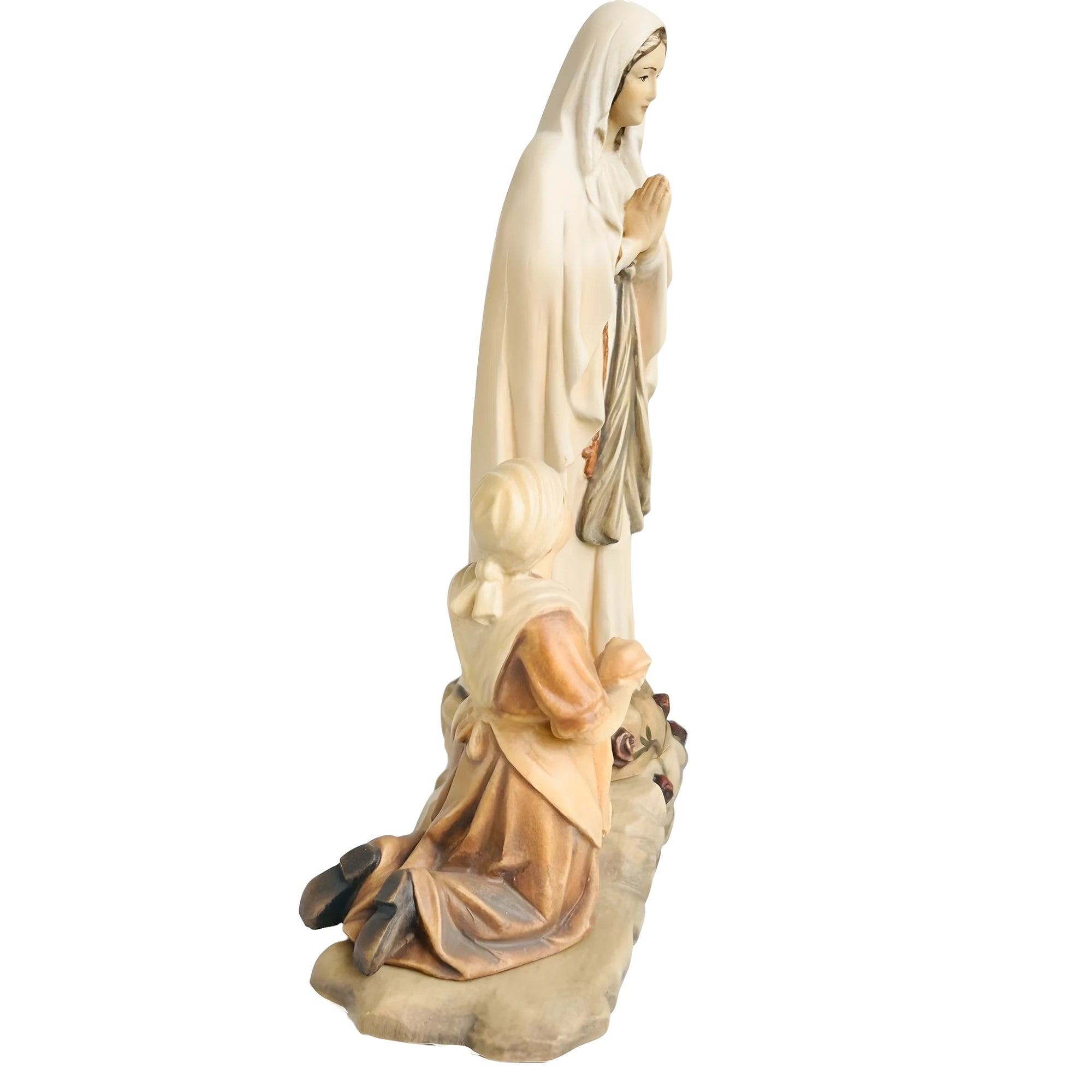 Statue Madonna of Lourdes with Bernadette in Val Gardena Wood