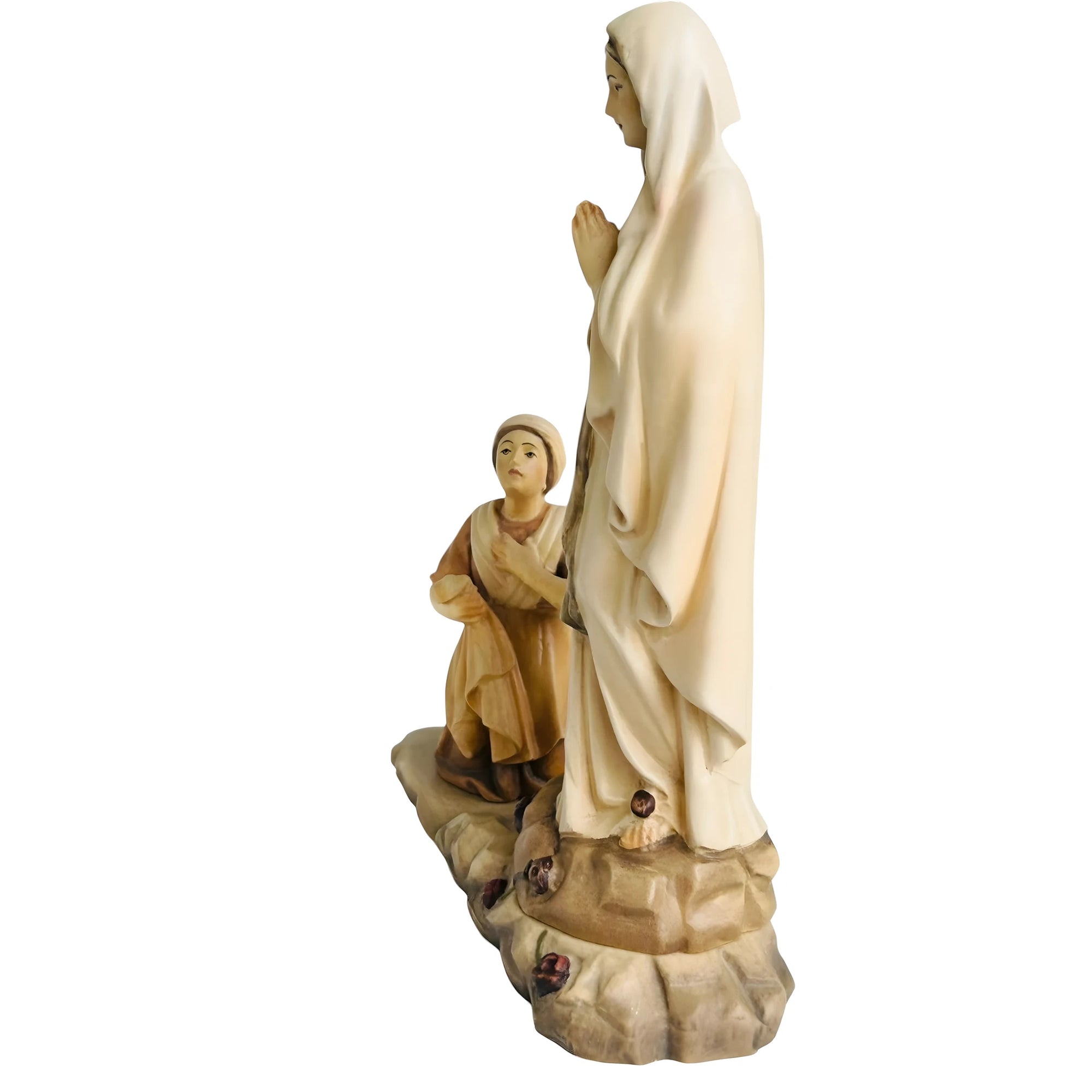 Statua Madonna di Lourdes con Bernadette in Legno della Val Gardena